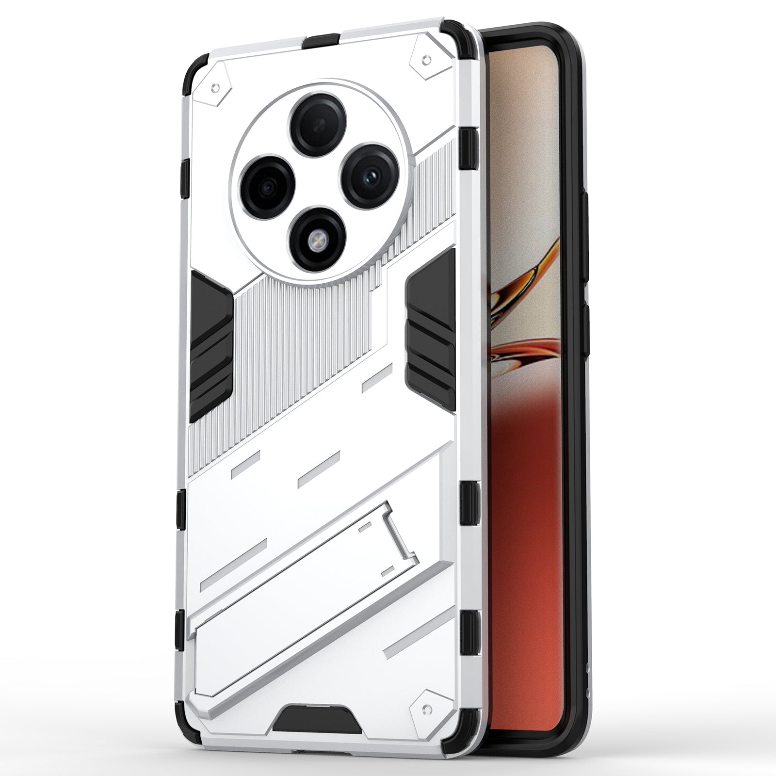 For Oppo F27 Pro+ 5G Case Kickstand Hybrid Hard PC Soft TPU Phone Cover - White