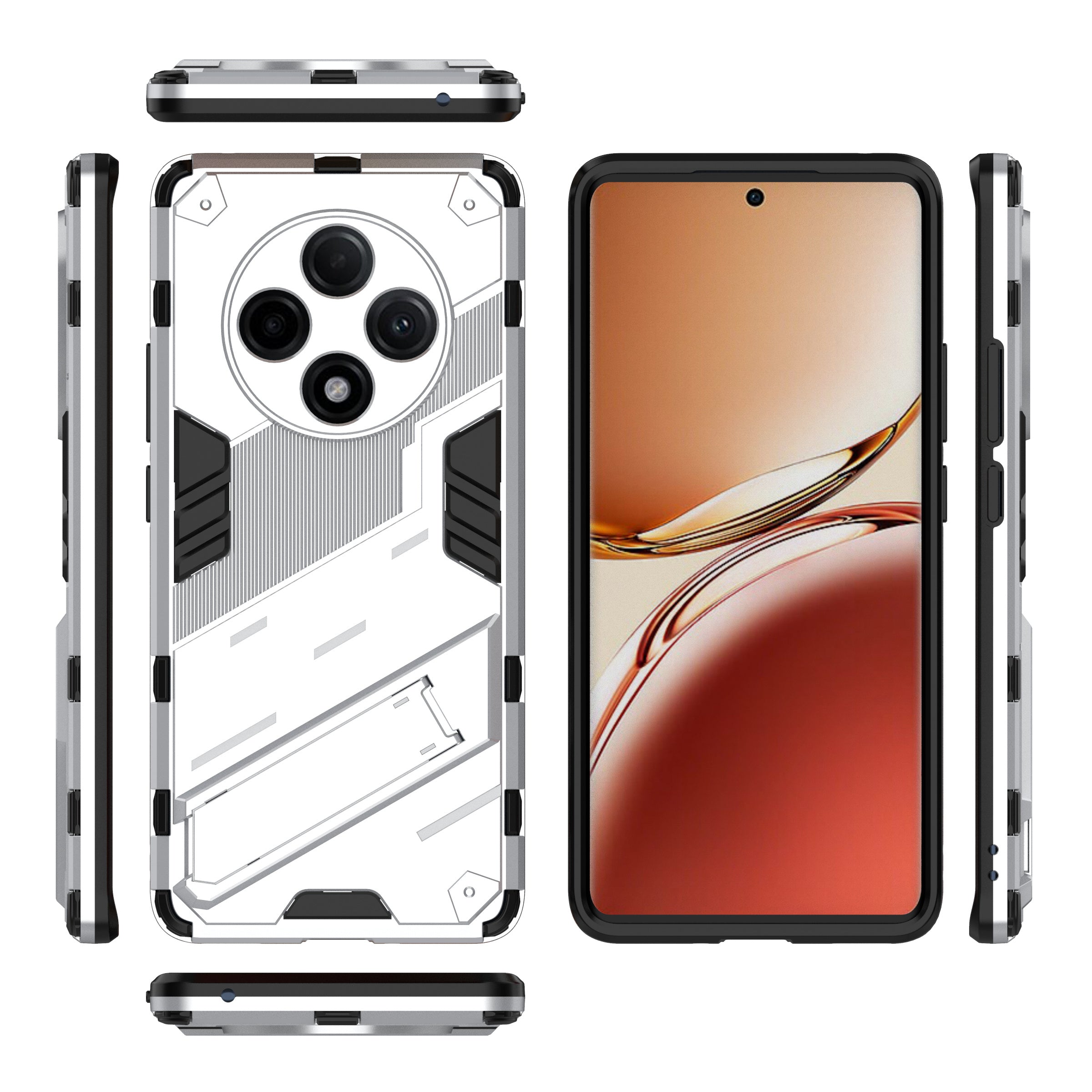 For Oppo F27 Pro+ 5G Case Kickstand Hybrid Hard PC Soft TPU Phone Cover - White