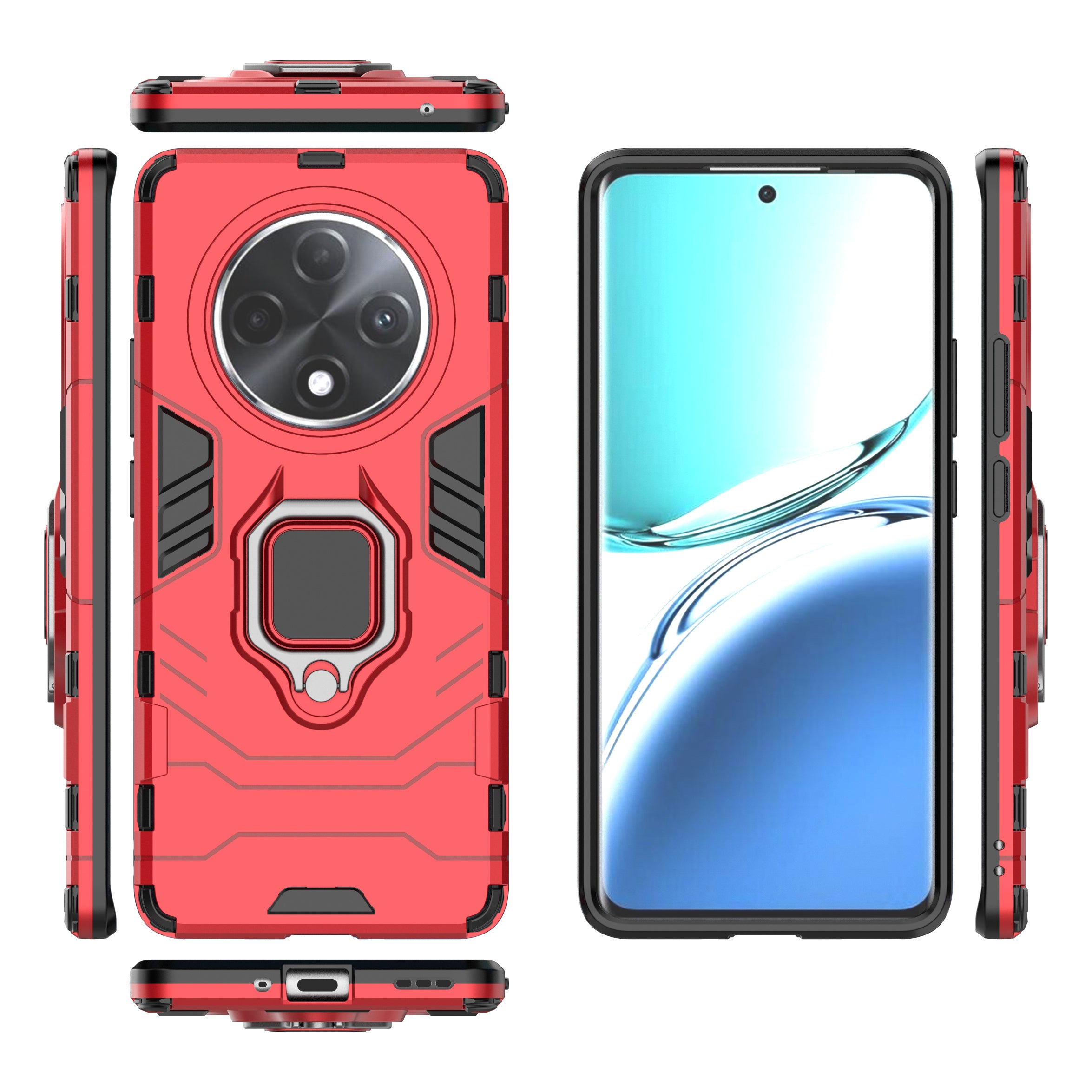 For Oppo F27 Pro+ 5G Cell Phone Case PC+TPU Kickstand Back Cover - Red