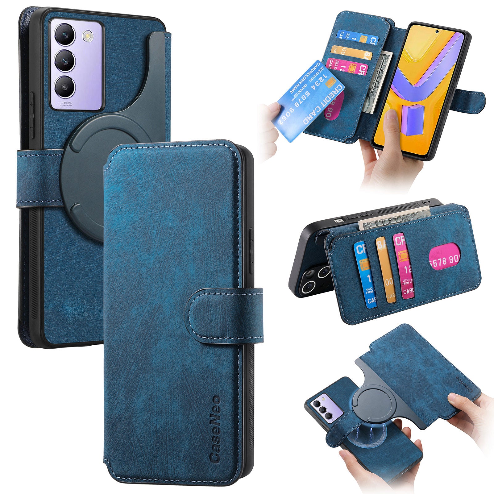 CASENEO MW-03 For vivo V40 SE 5G Case Detachable Wallet Leather+TPU Phone Cover - Dark Blue