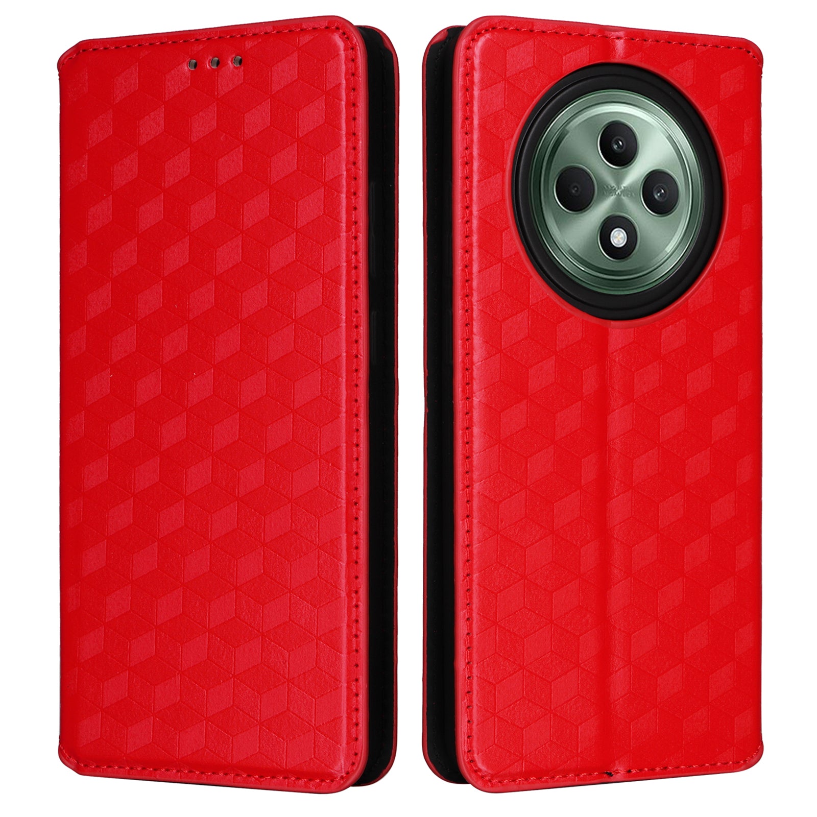 For Oppo Reno12 F 5G / Oppo F27 5G Case Leather Wallet Phone Cover Rhombus Imprinted - Red