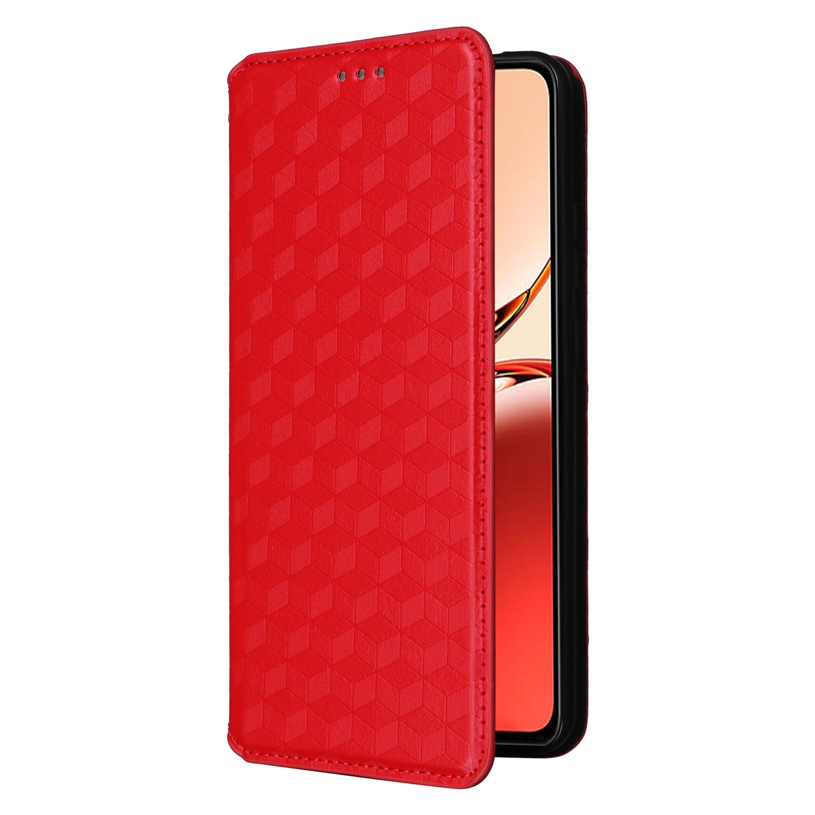 For Oppo Reno12 F 5G / Oppo F27 5G Case Leather Wallet Phone Cover Rhombus Imprinted - Red