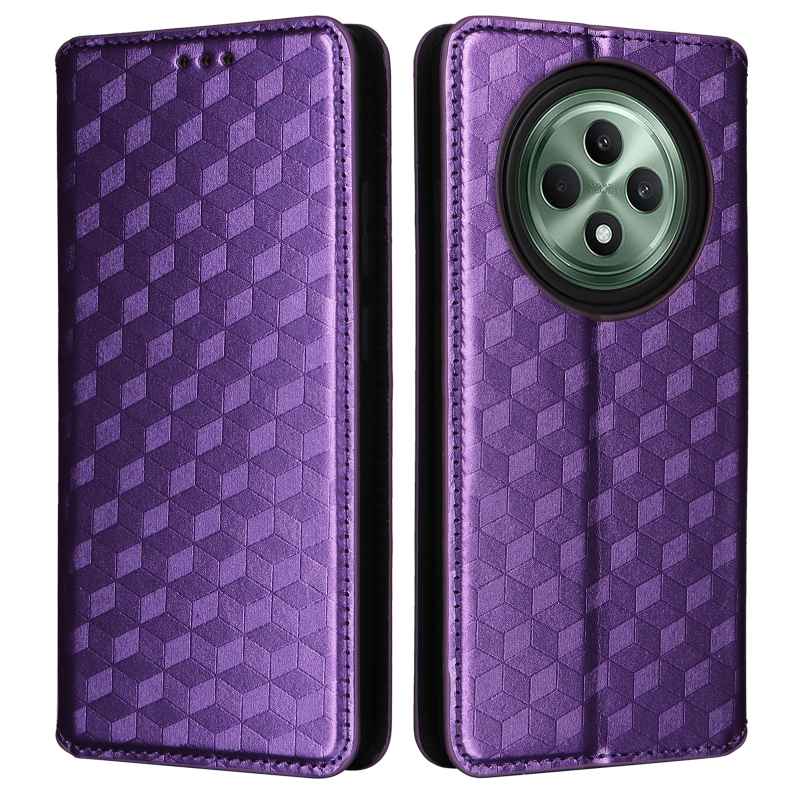 For Oppo Reno12 F 5G / Oppo F27 5G Case Leather Wallet Phone Cover Rhombus Imprinted - Purple