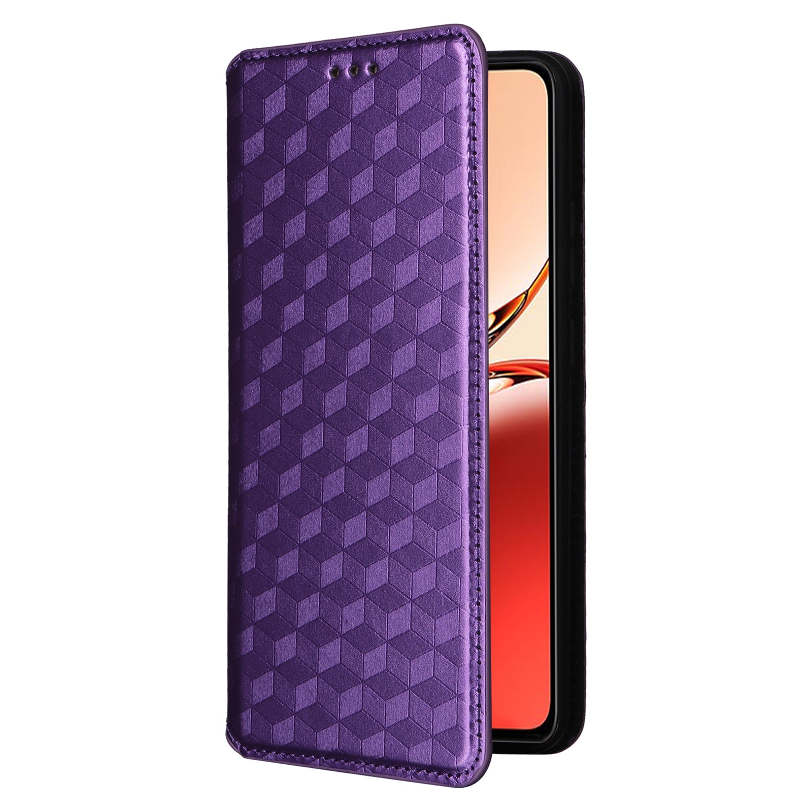 For Oppo Reno12 F 5G / Oppo F27 5G Case Leather Wallet Phone Cover Rhombus Imprinted - Purple