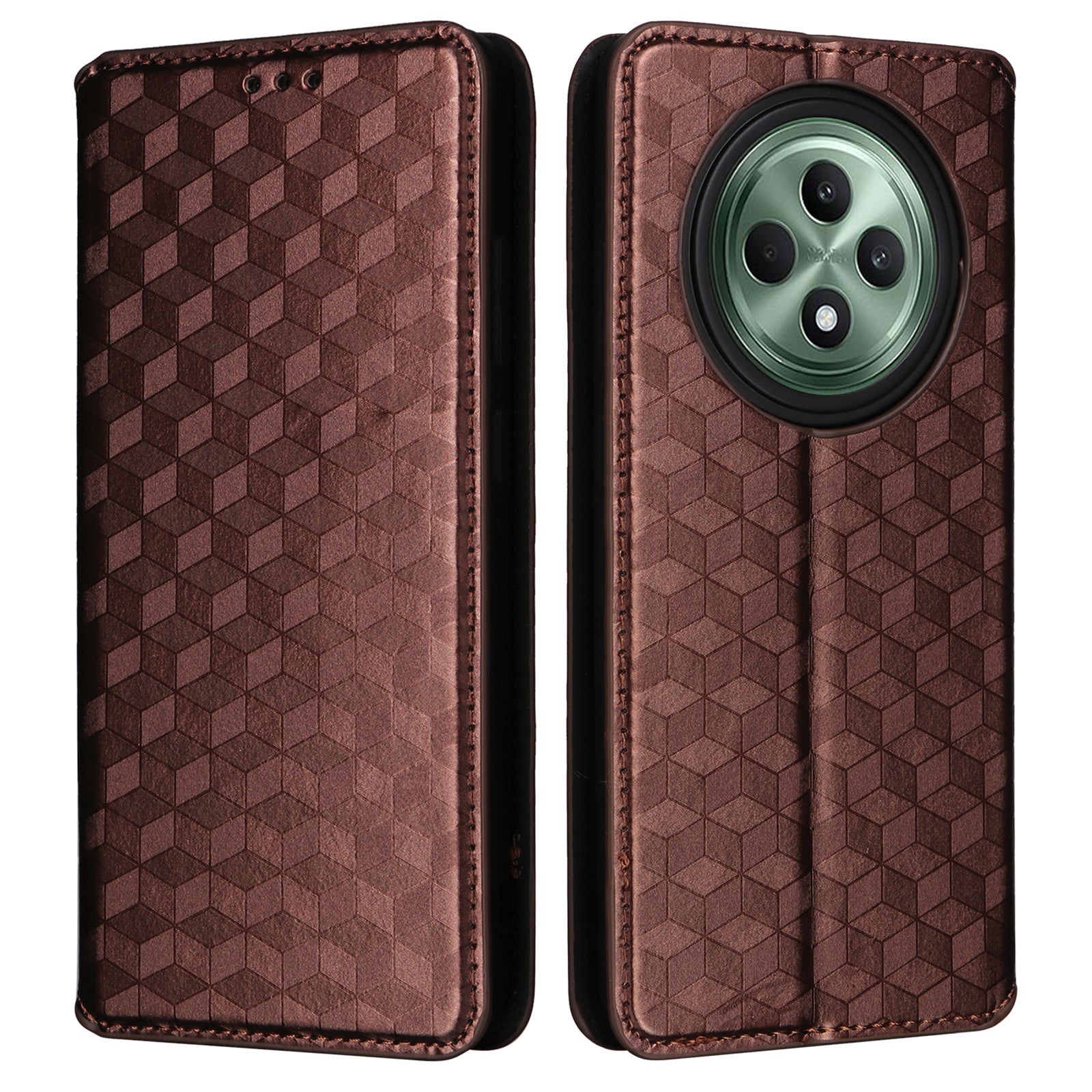 For Oppo Reno12 F 5G / Oppo F27 5G Case Leather Wallet Phone Cover Rhombus Imprinted - Brown