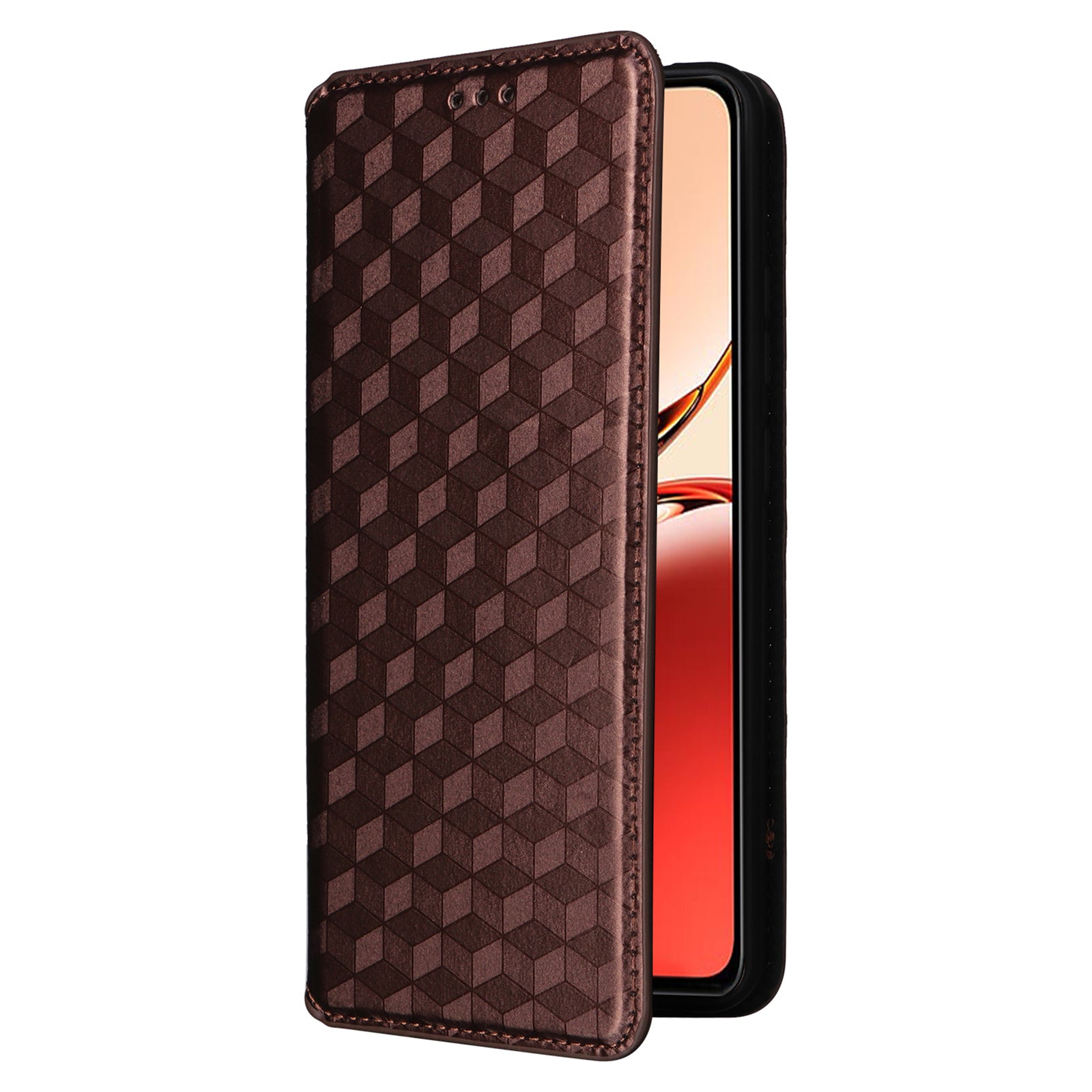 For Oppo Reno12 F 5G / Oppo F27 5G Case Leather Wallet Phone Cover Rhombus Imprinted - Brown