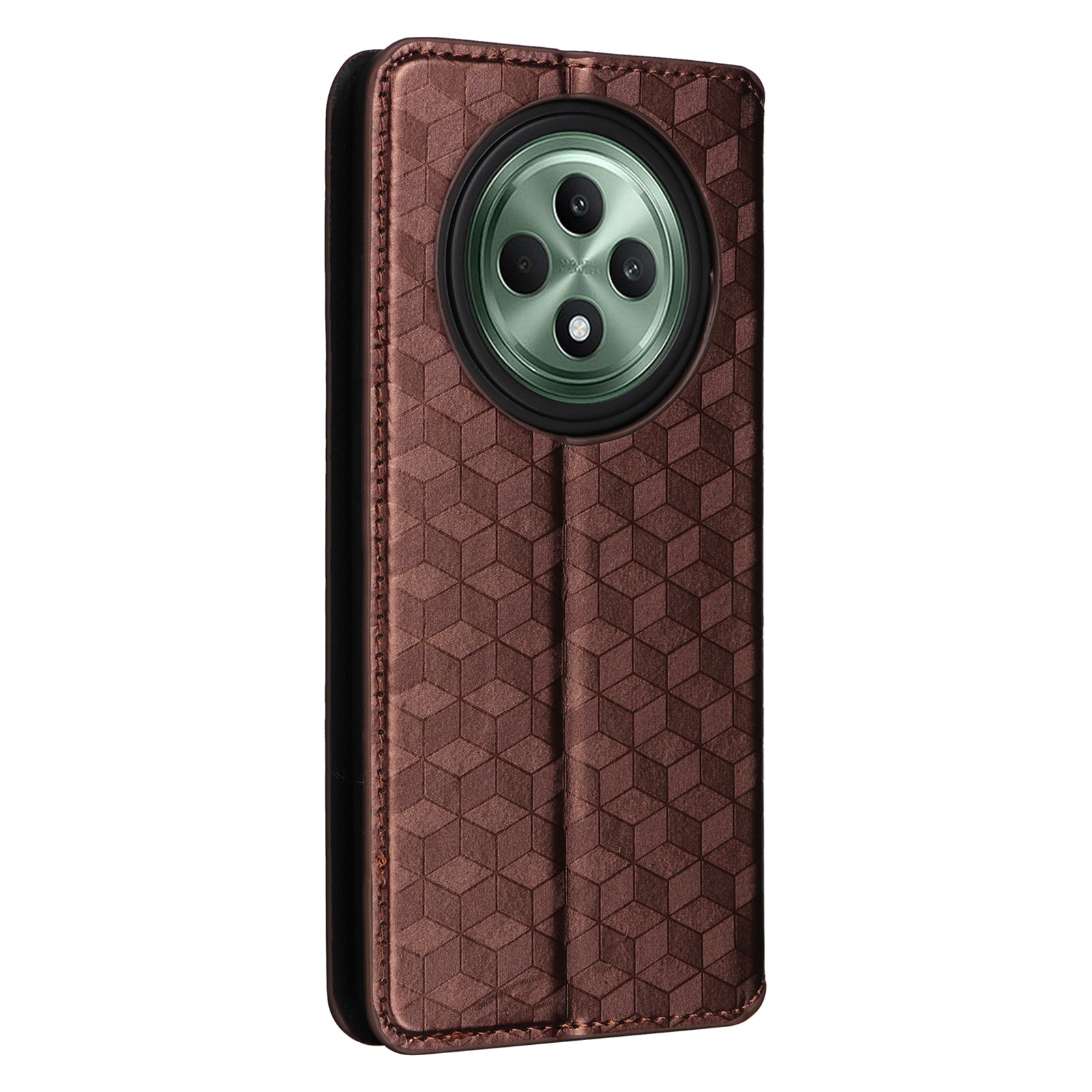 For Oppo Reno12 F 5G / Oppo F27 5G Case Leather Wallet Phone Cover Rhombus Imprinted - Brown