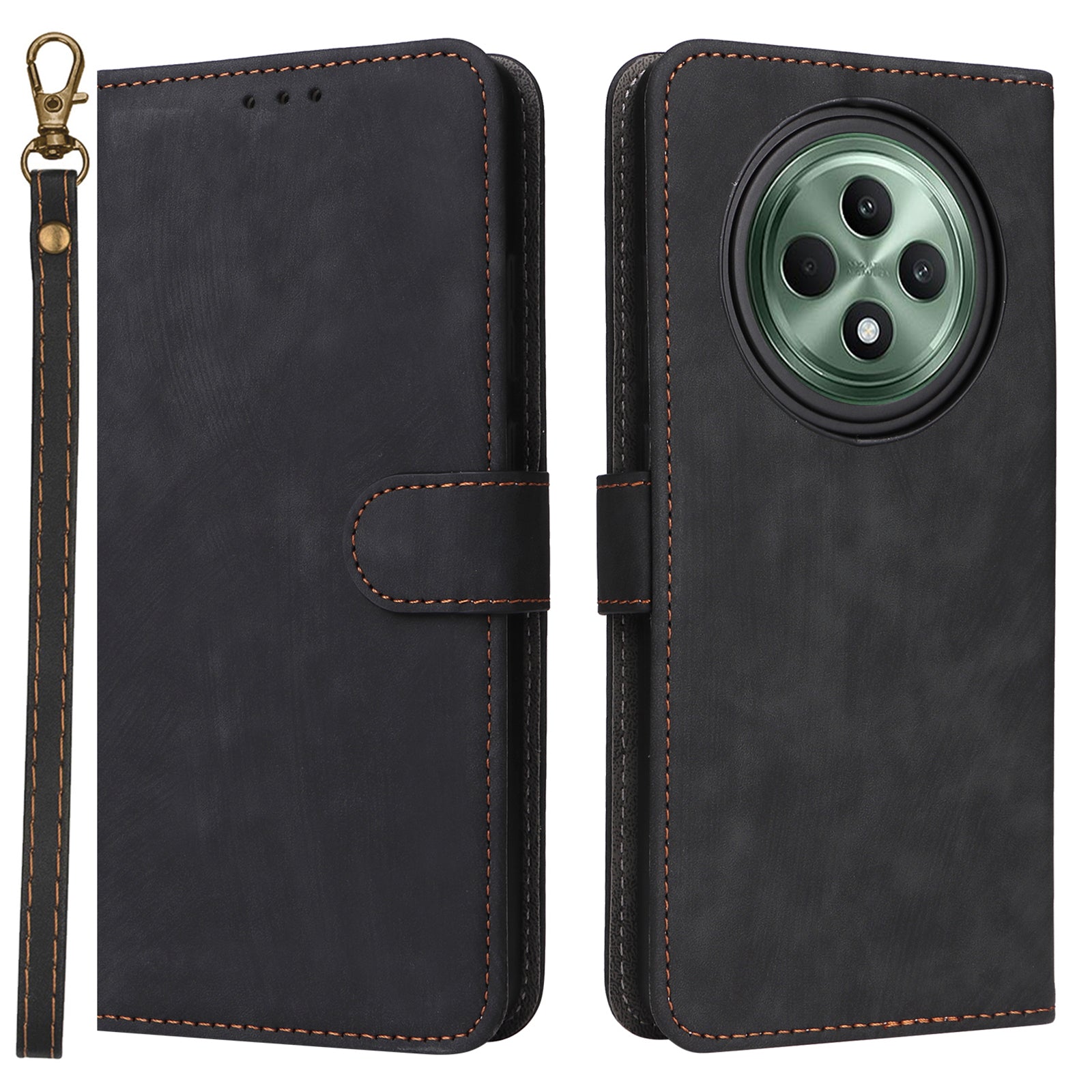 For Oppo Reno12 F 5G / Oppo F27 5G Leather Case RFID Blocking Wallet Phone Cover with Strap - Black