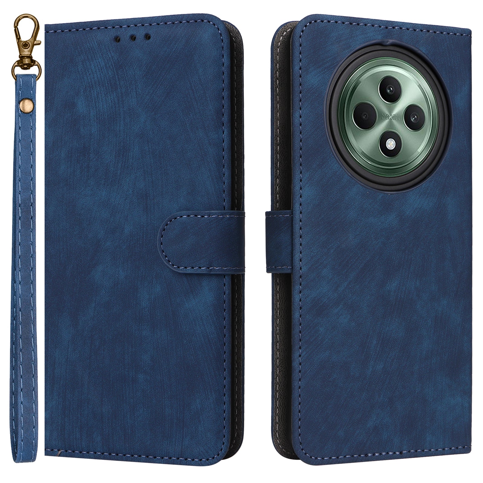 For Oppo Reno12 F 5G / Oppo F27 5G Leather Case RFID Blocking Wallet Phone Cover with Strap - Blue