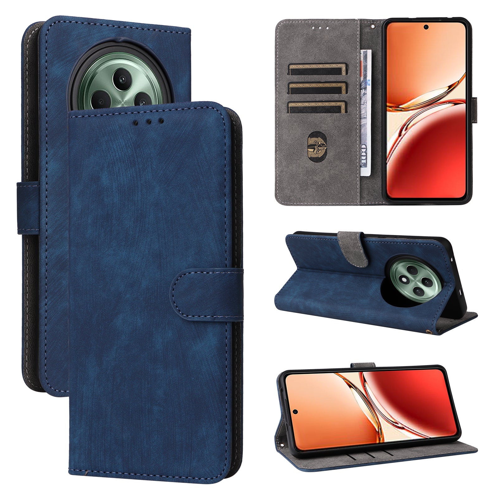 For Oppo Reno12 F 5G / Oppo F27 5G Leather Case RFID Blocking Wallet Phone Cover with Strap - Blue