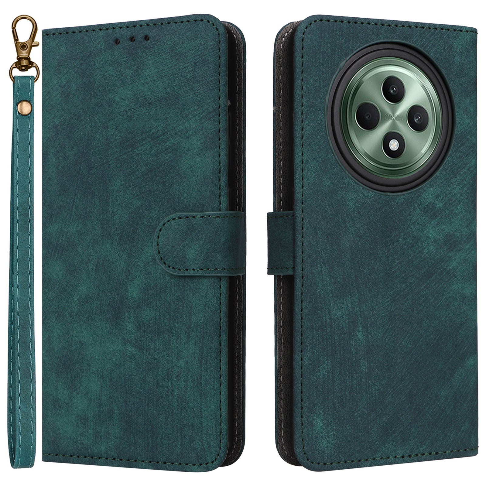 For Oppo Reno12 F 5G / Oppo F27 5G Leather Case RFID Blocking Wallet Phone Cover with Strap - Green