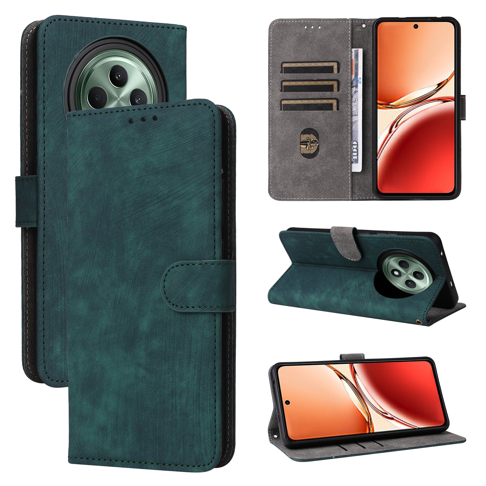 For Oppo Reno12 F 5G / Oppo F27 5G Leather Case RFID Blocking Wallet Phone Cover with Strap - Green