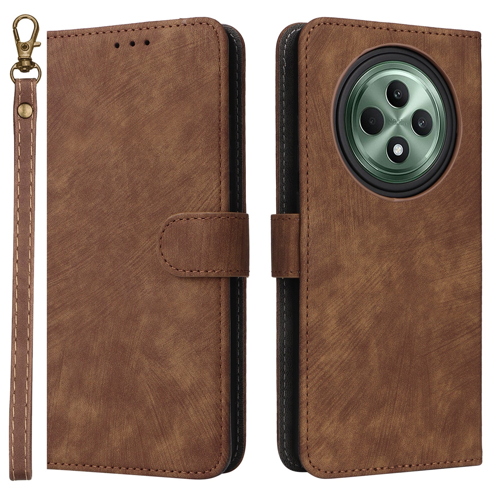 For Oppo Reno12 F 5G / Oppo F27 5G Leather Case RFID Blocking Wallet Phone Cover with Strap - Brown