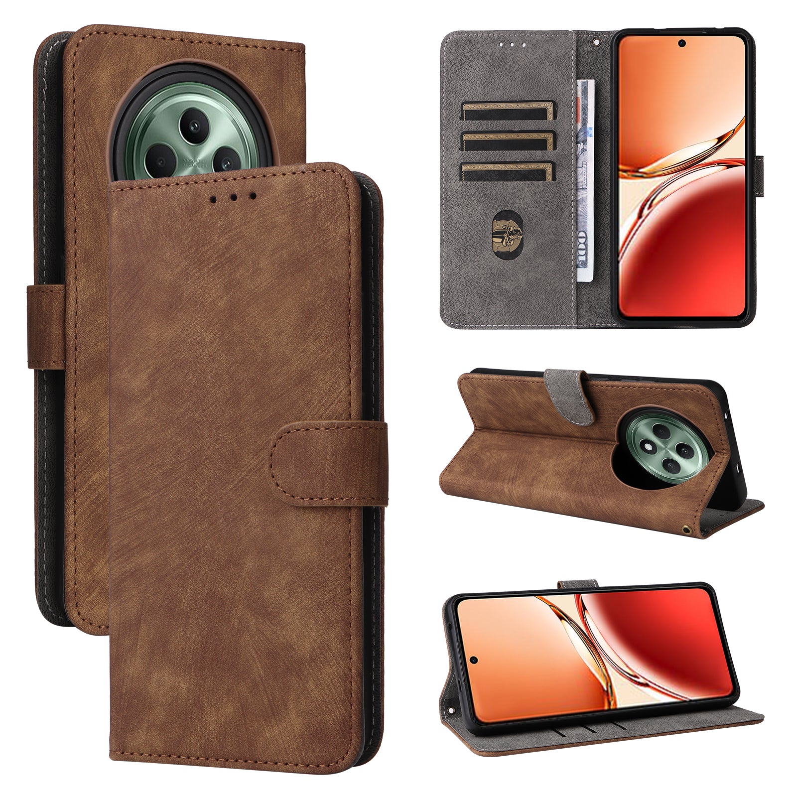 For Oppo Reno12 F 5G / Oppo F27 5G Leather Case RFID Blocking Wallet Phone Cover with Strap - Brown