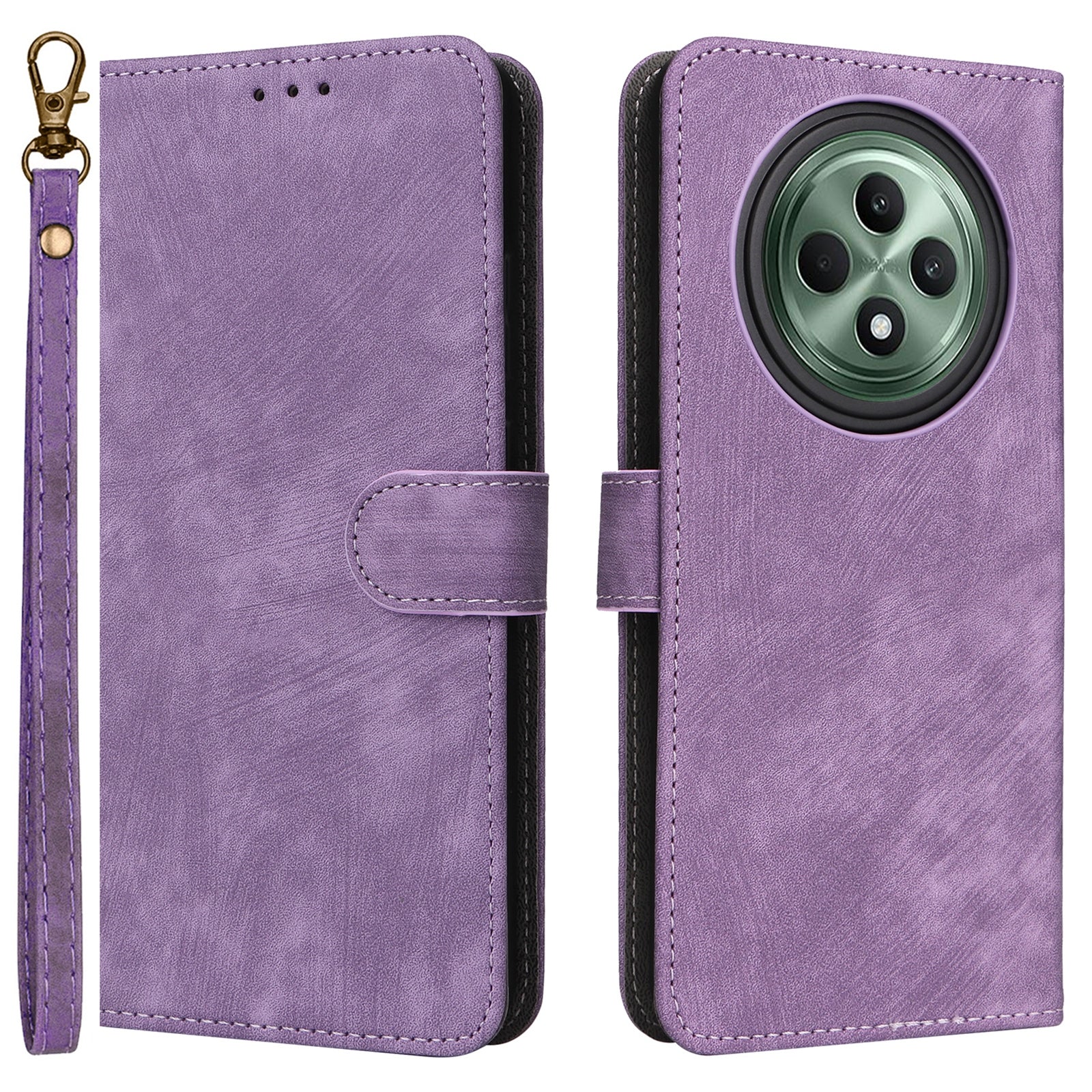 For Oppo Reno12 F 5G / Oppo F27 5G Leather Case RFID Blocking Wallet Phone Cover with Strap - Purple