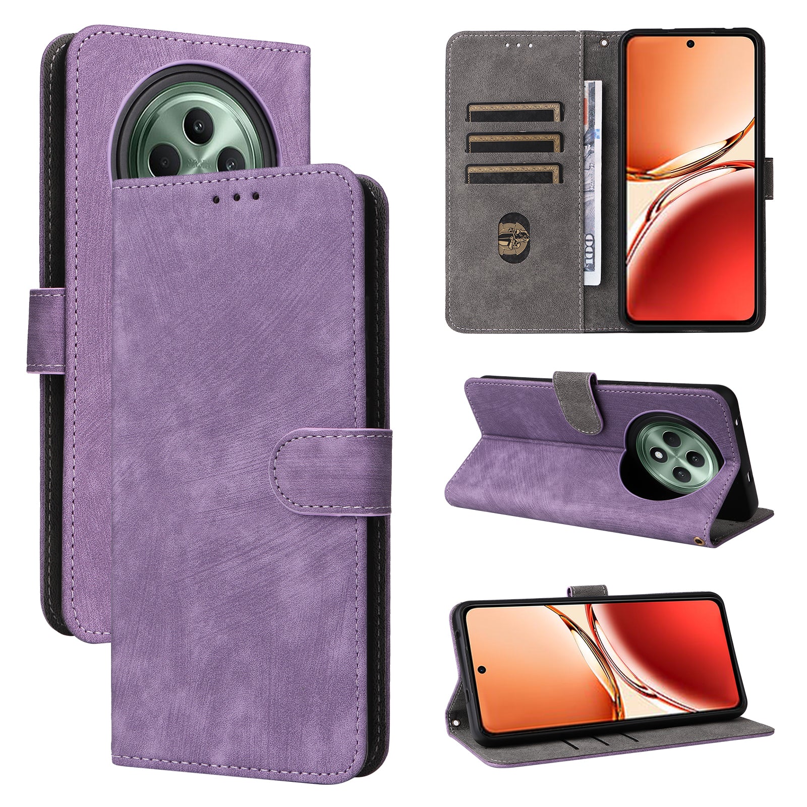 For Oppo Reno12 F 5G / Oppo F27 5G Leather Case RFID Blocking Wallet Phone Cover with Strap - Purple