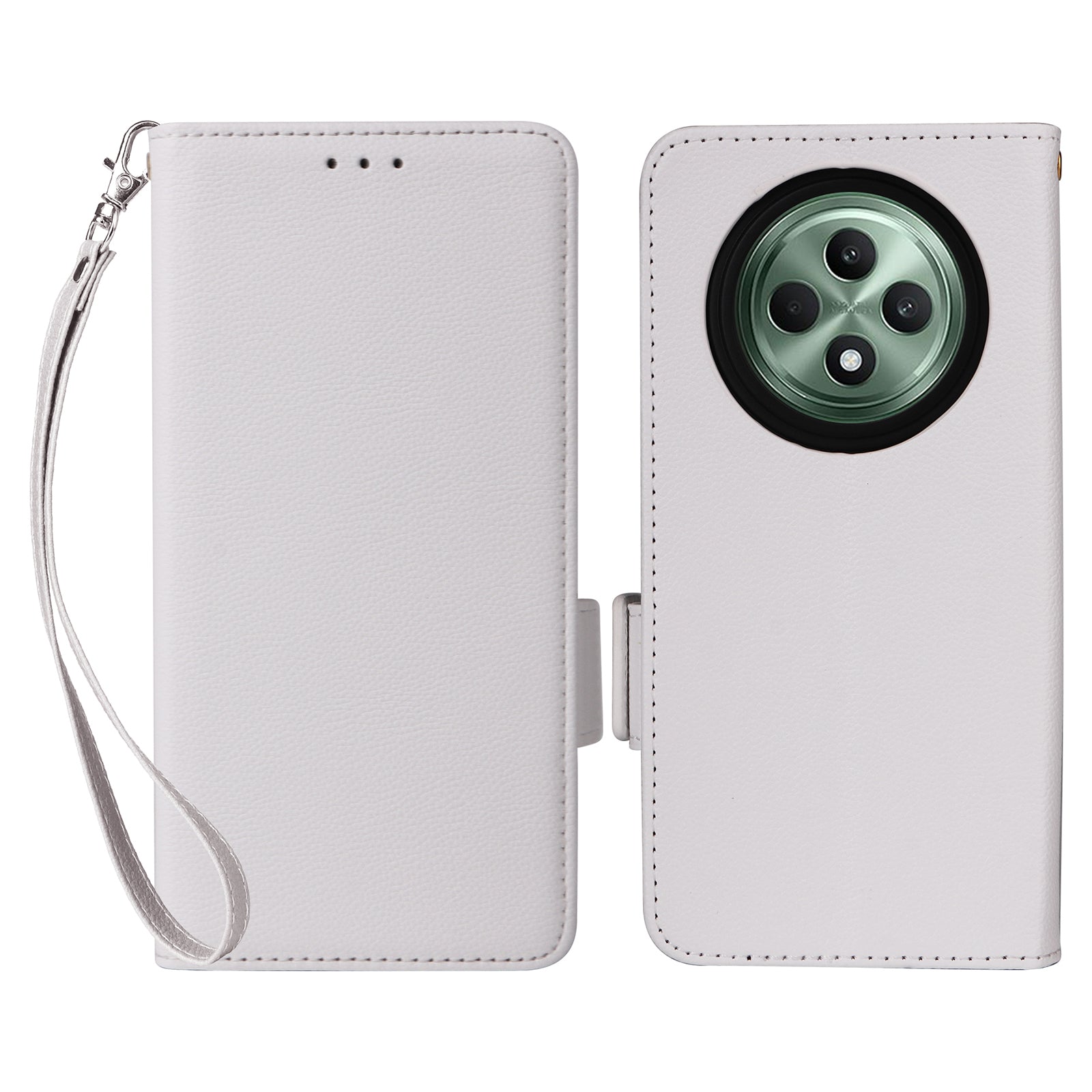 For Oppo Reno12 F 5G / Oppo F27 5G Case with Hand Strap Litchi Texture Leather Phone Cover - White