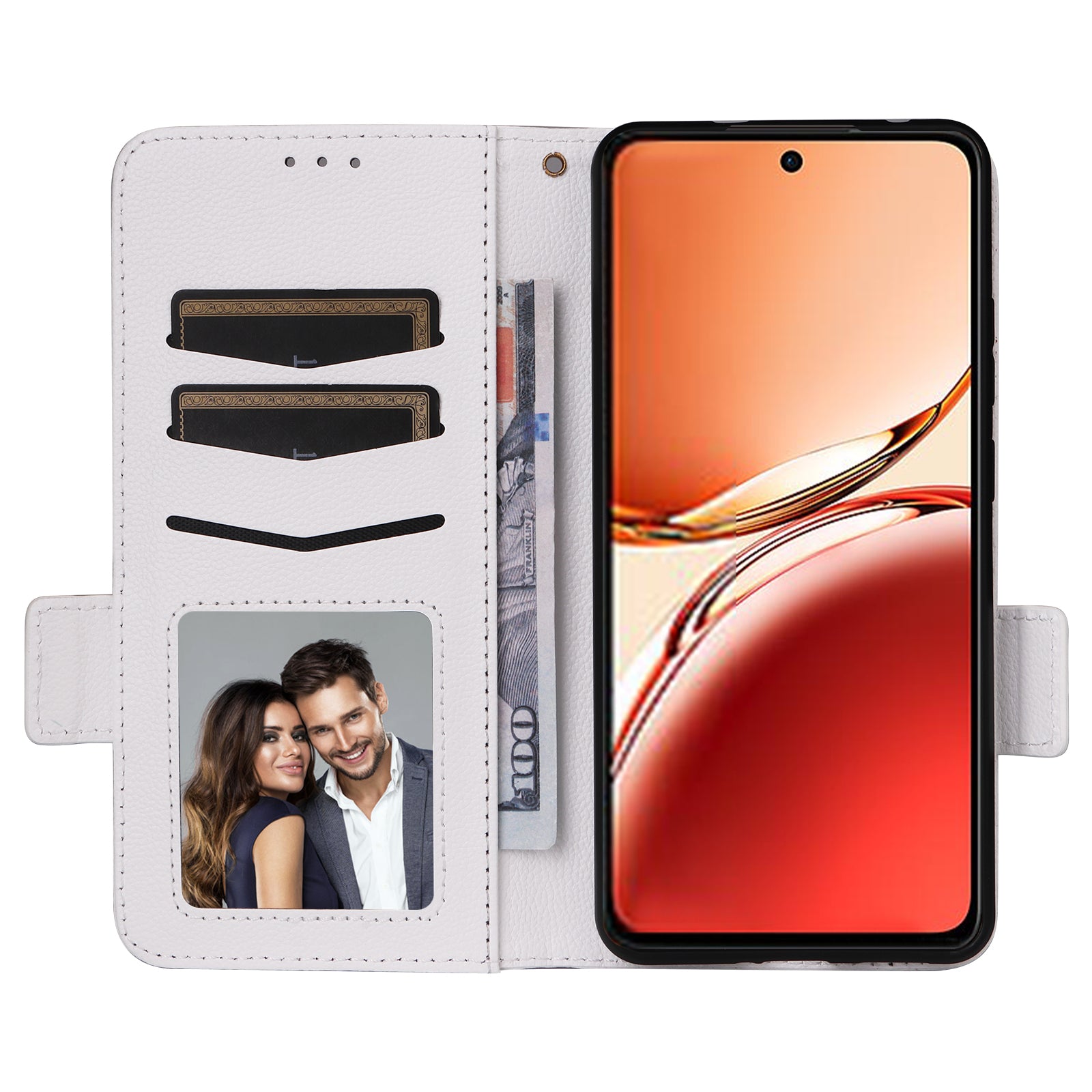 For Oppo Reno12 F 5G / Oppo F27 5G Case with Hand Strap Litchi Texture Leather Phone Cover - White