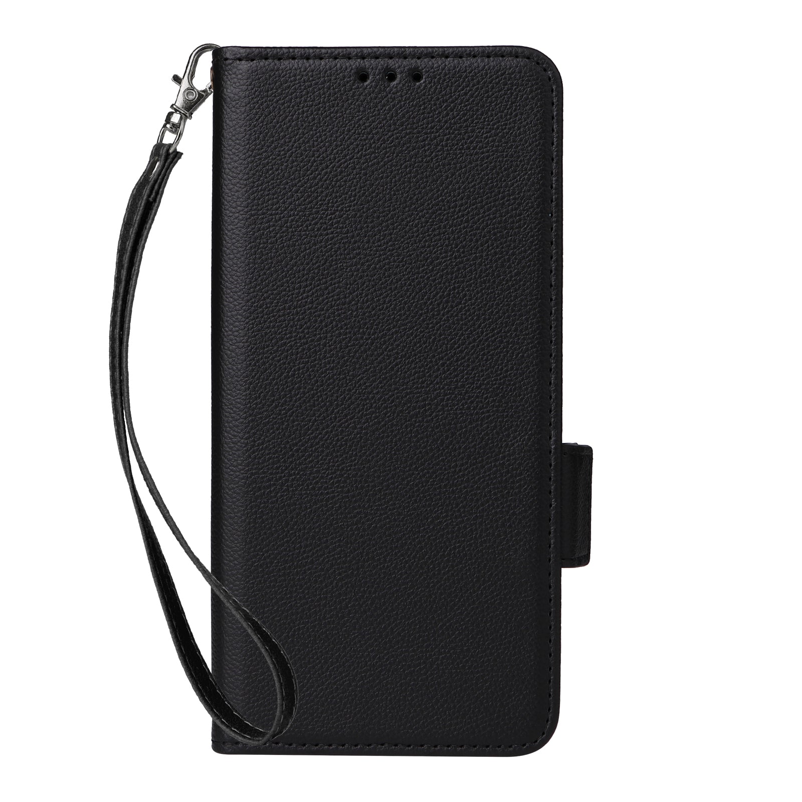 For Oppo Reno12 F 5G / Oppo F27 5G Case with Hand Strap Litchi Texture Leather Phone Cover - Black