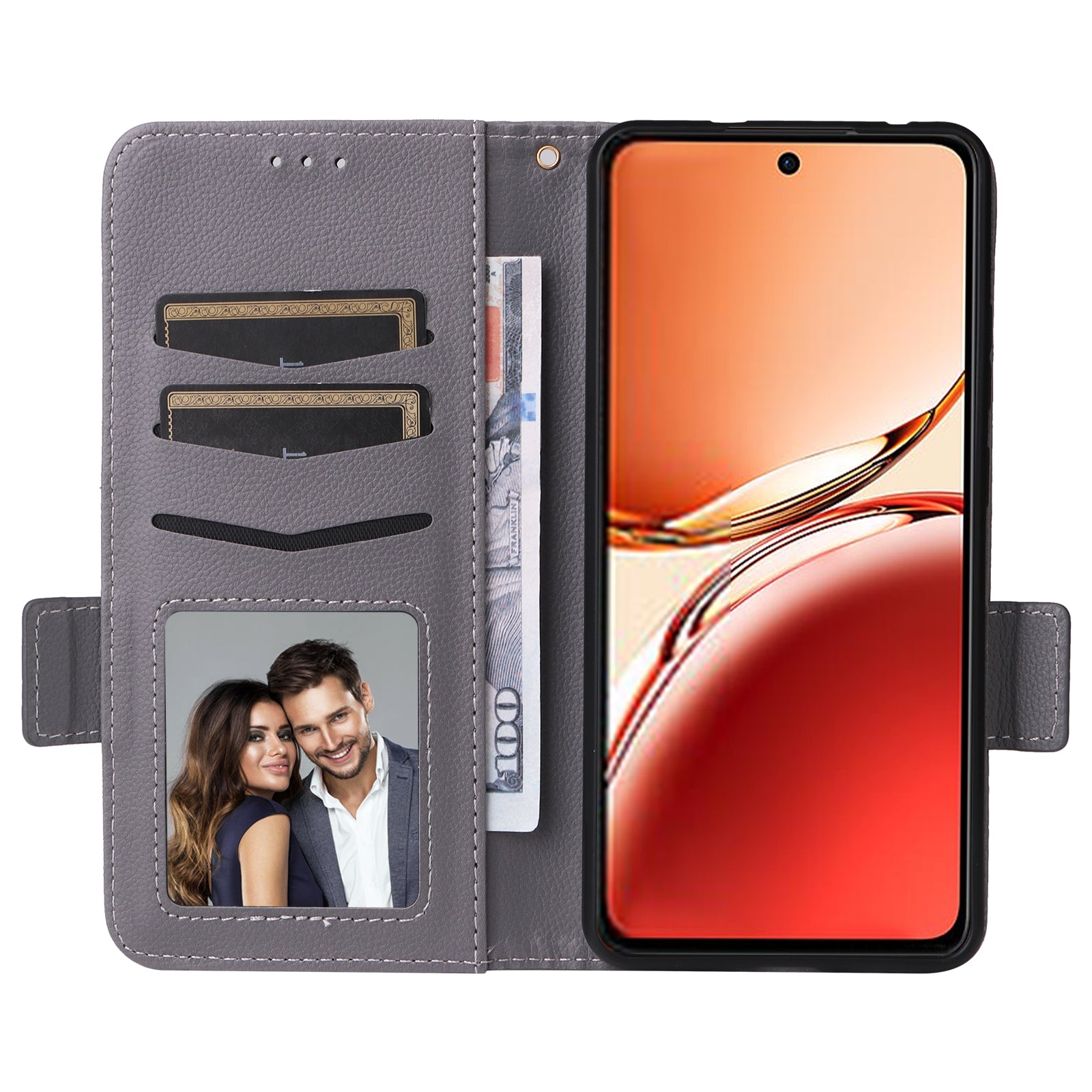 For Oppo Reno12 F 5G / Oppo F27 5G Case with Hand Strap Litchi Texture Leather Phone Cover - Grey