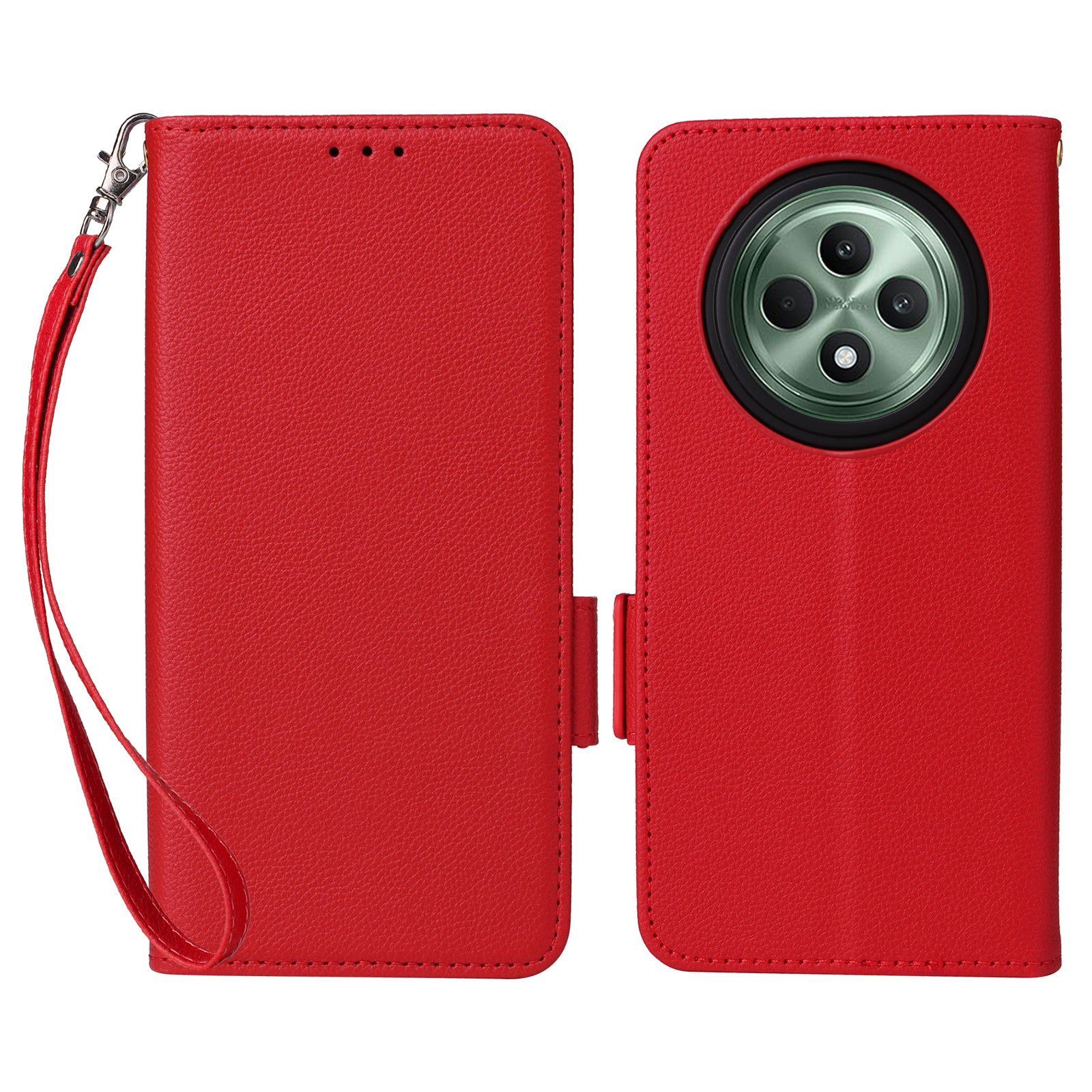 For Oppo Reno12 F 5G / Oppo F27 5G Case with Hand Strap Litchi Texture Leather Phone Cover - Red