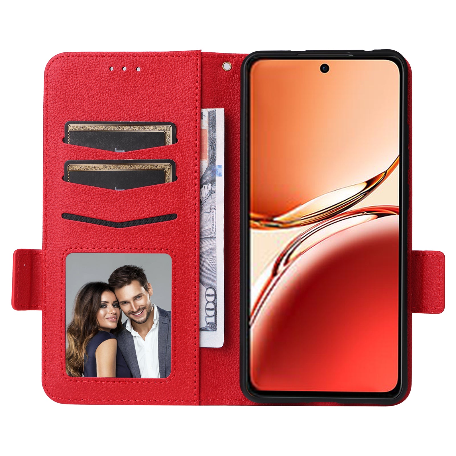 For Oppo Reno12 F 5G / Oppo F27 5G Case with Hand Strap Litchi Texture Leather Phone Cover - Red