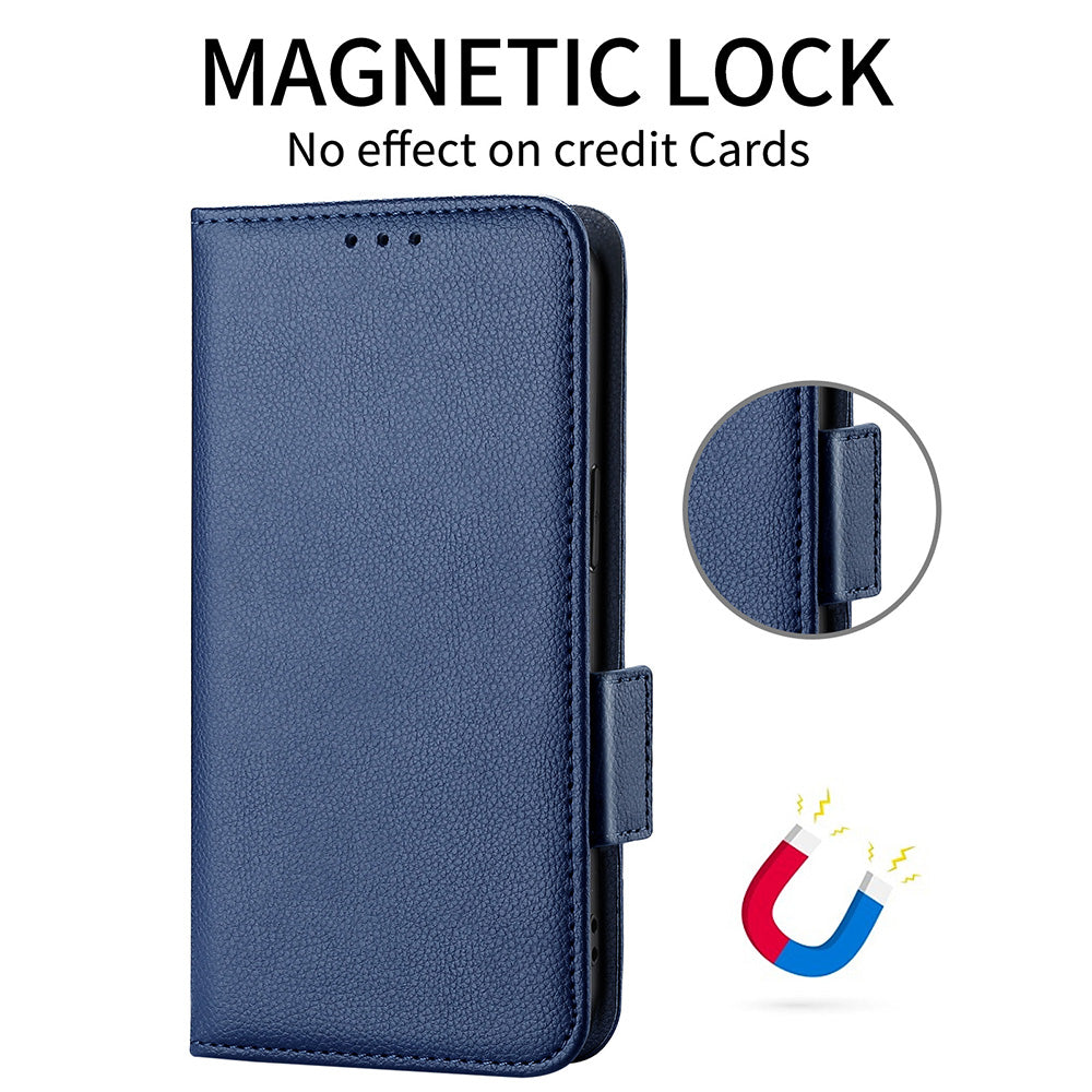 For Oppo Reno12 F 5G / Oppo F27 5G Case with Hand Strap Litchi Texture Leather Phone Cover - Dark Blue