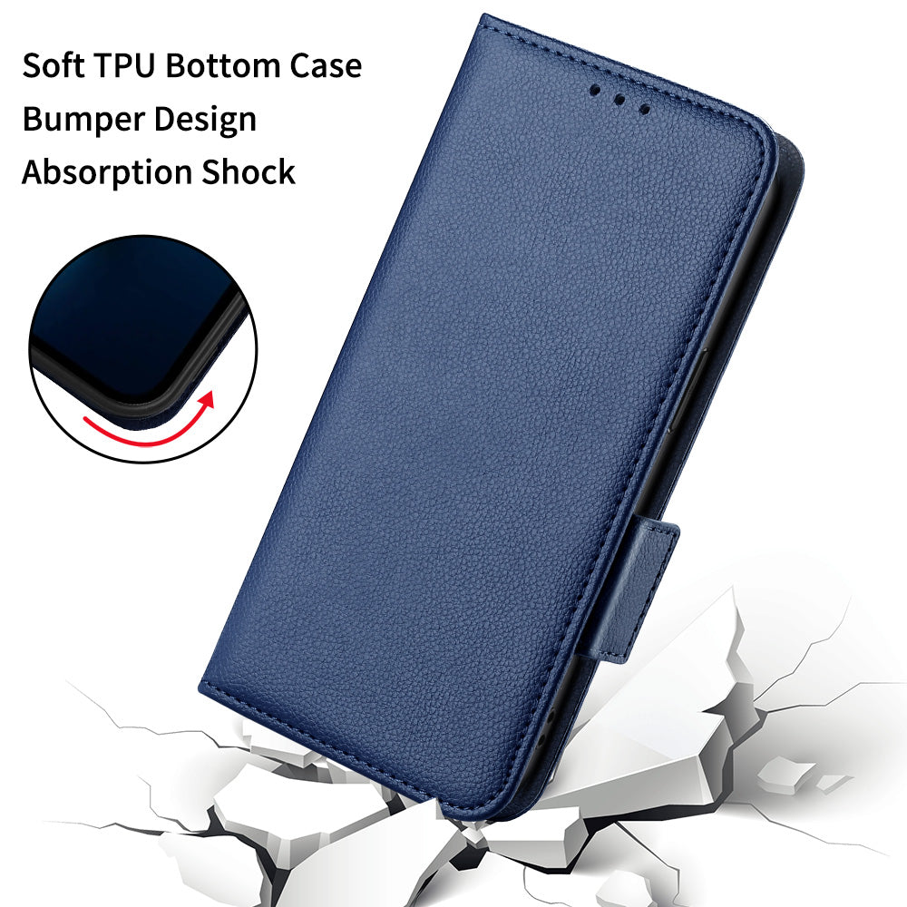 For Oppo Reno12 F 5G / Oppo F27 5G Case with Hand Strap Litchi Texture Leather Phone Cover - Dark Blue