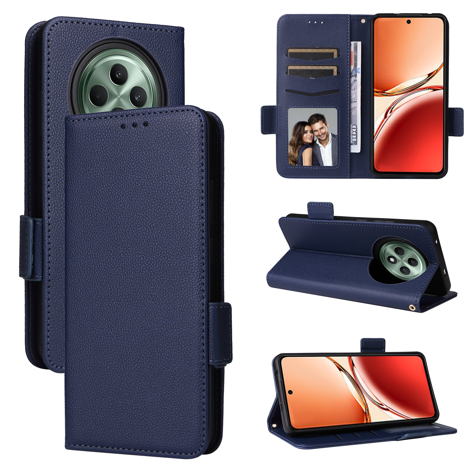 For Oppo Reno12 F 5G / Oppo F27 5G Case with Hand Strap Litchi Texture Leather Phone Cover - Dark Blue