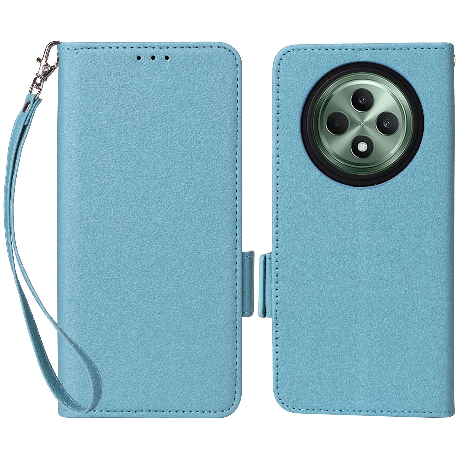 For Oppo Reno12 F 5G / Oppo F27 5G Case with Hand Strap Litchi Texture Leather Phone Cover - Baby Blue