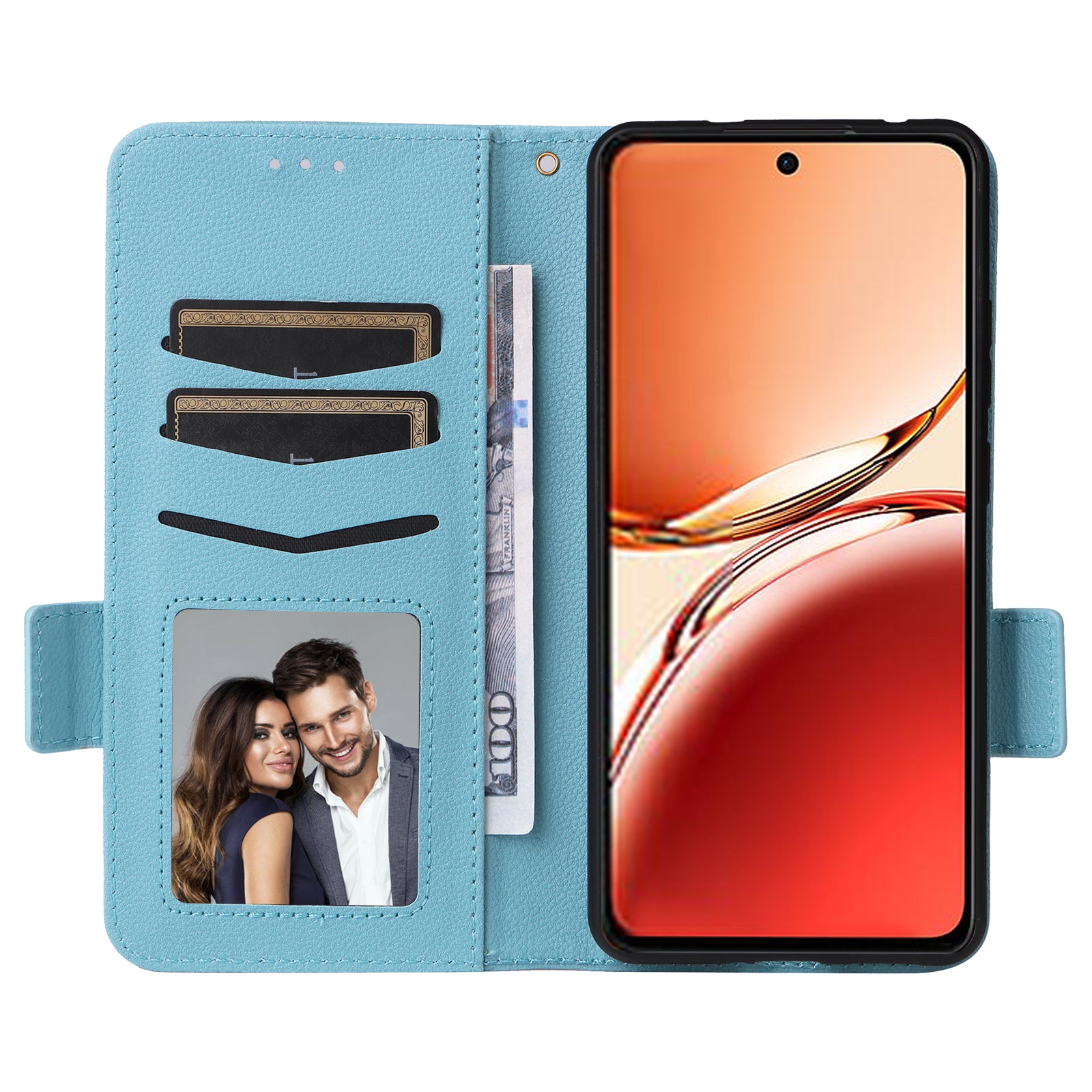 For Oppo Reno12 F 5G / Oppo F27 5G Case with Hand Strap Litchi Texture Leather Phone Cover - Baby Blue