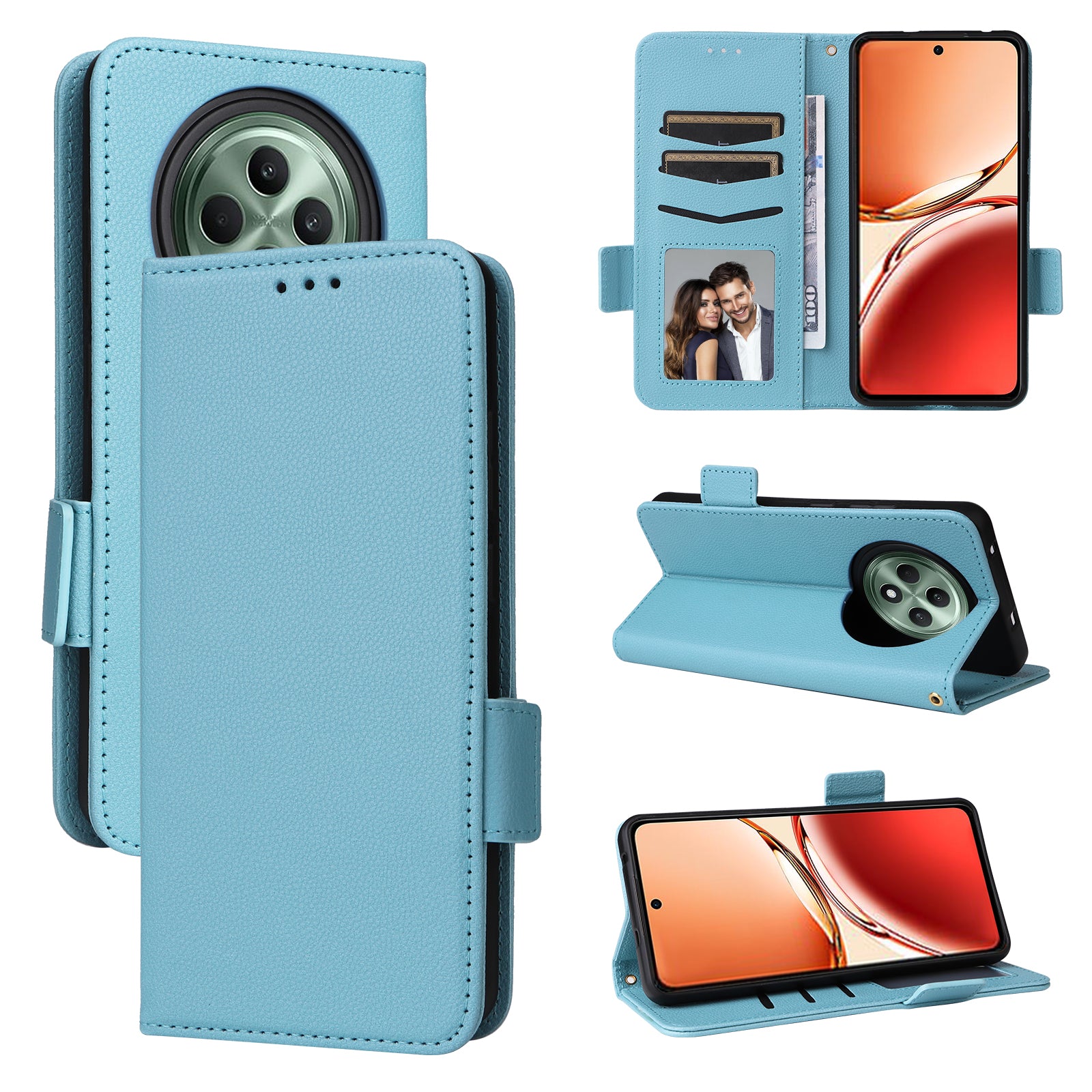 For Oppo Reno12 F 5G / Oppo F27 5G Case with Hand Strap Litchi Texture Leather Phone Cover - Baby Blue