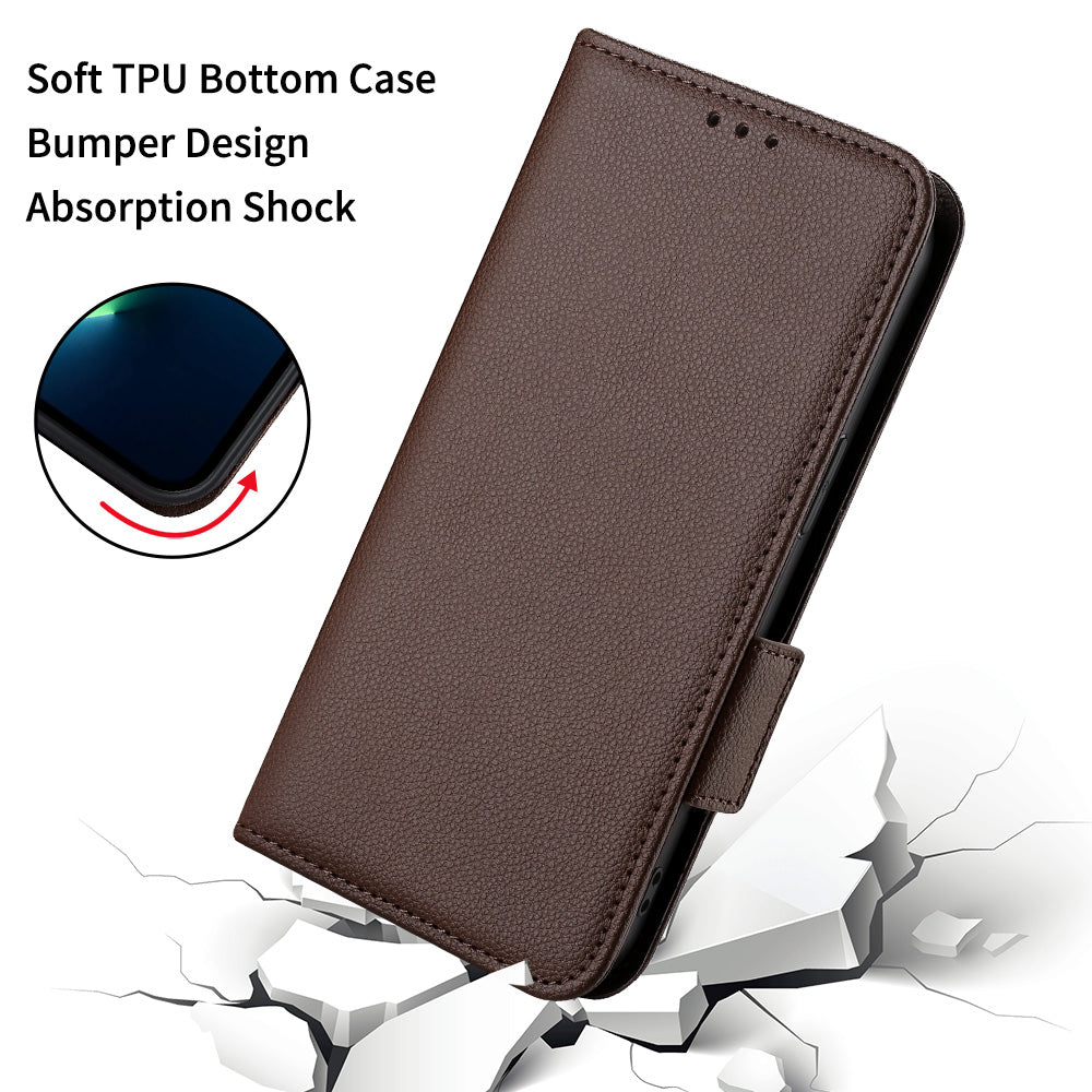 For Oppo Reno12 F 5G / Oppo F27 5G Case with Hand Strap Litchi Texture Leather Phone Cover - Brown