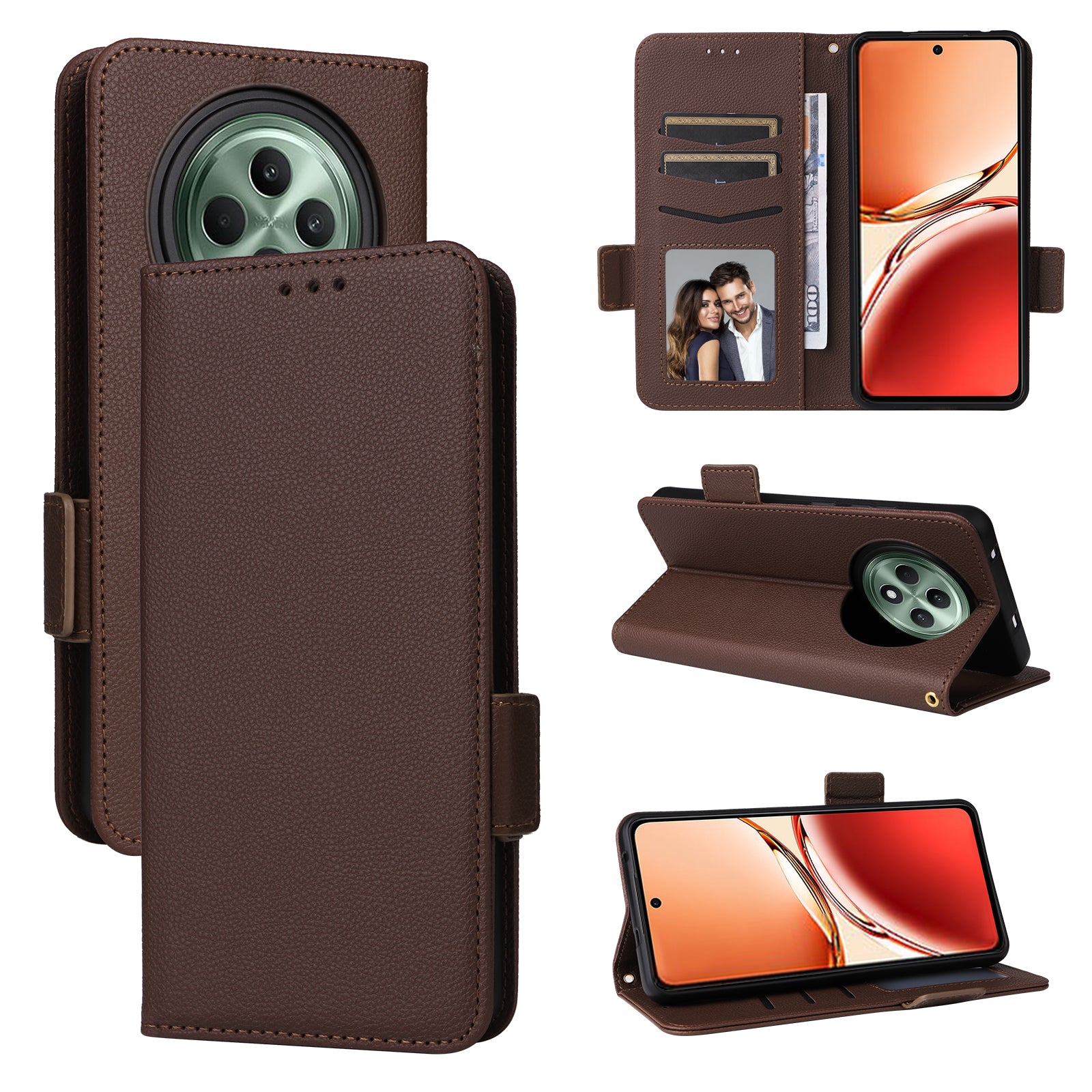 For Oppo Reno12 F 5G / Oppo F27 5G Case with Hand Strap Litchi Texture Leather Phone Cover - Brown