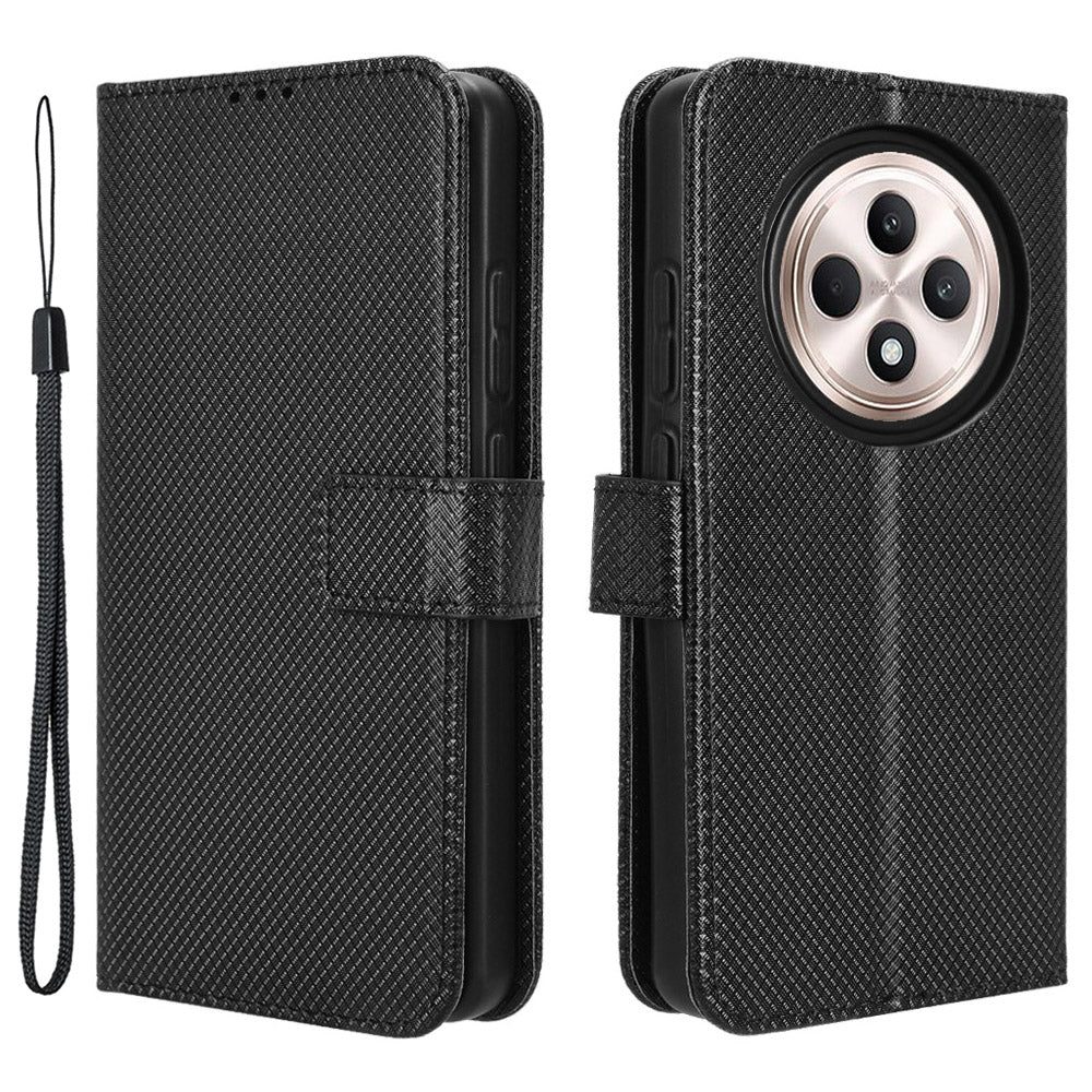 For Oppo Reno12 F 5G / Oppo F27 5G Case PU Leather Diamond Texture Protective Phone Cover - Black