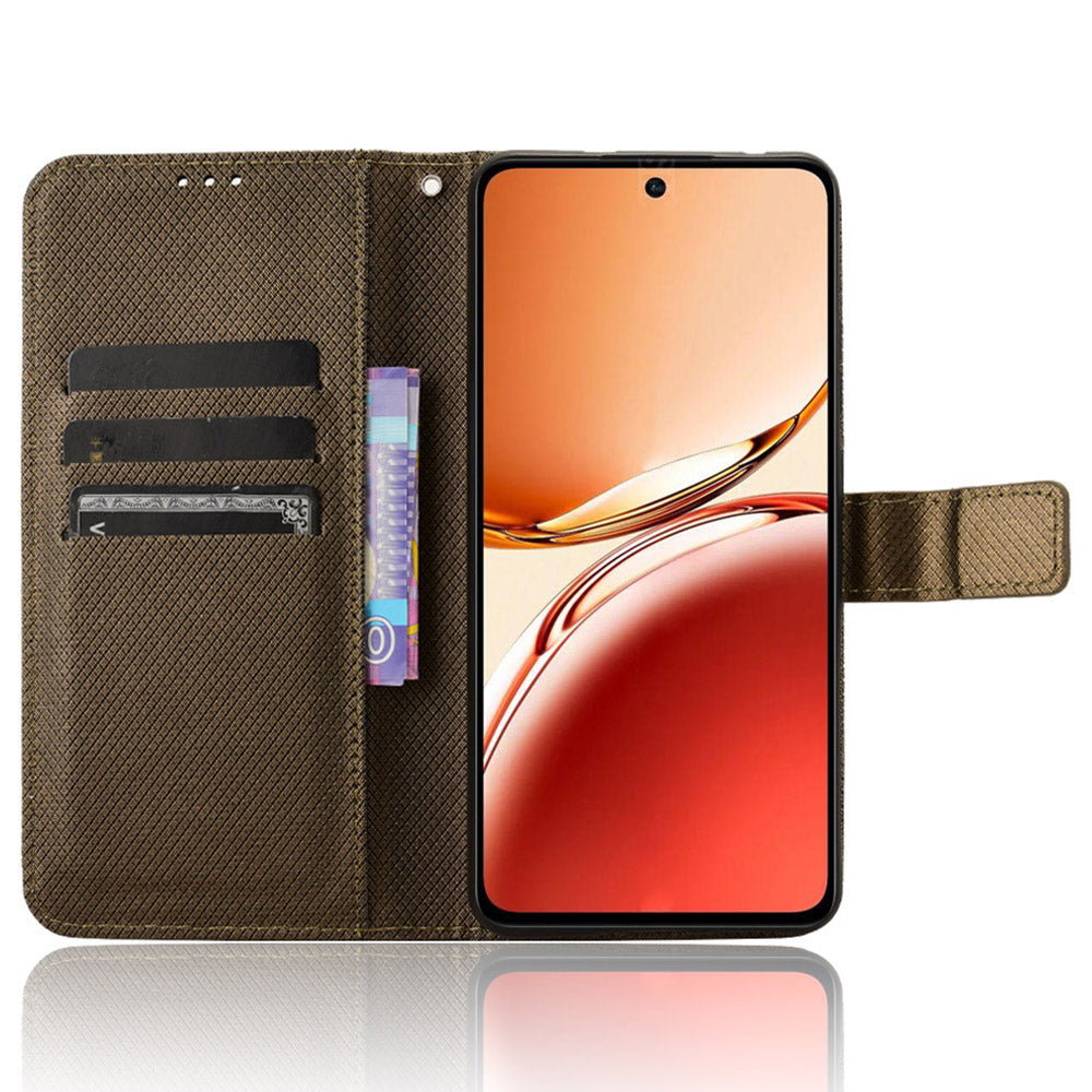 For Oppo Reno12 F 5G / Oppo F27 5G Case PU Leather Diamond Texture Protective Phone Cover - Brown