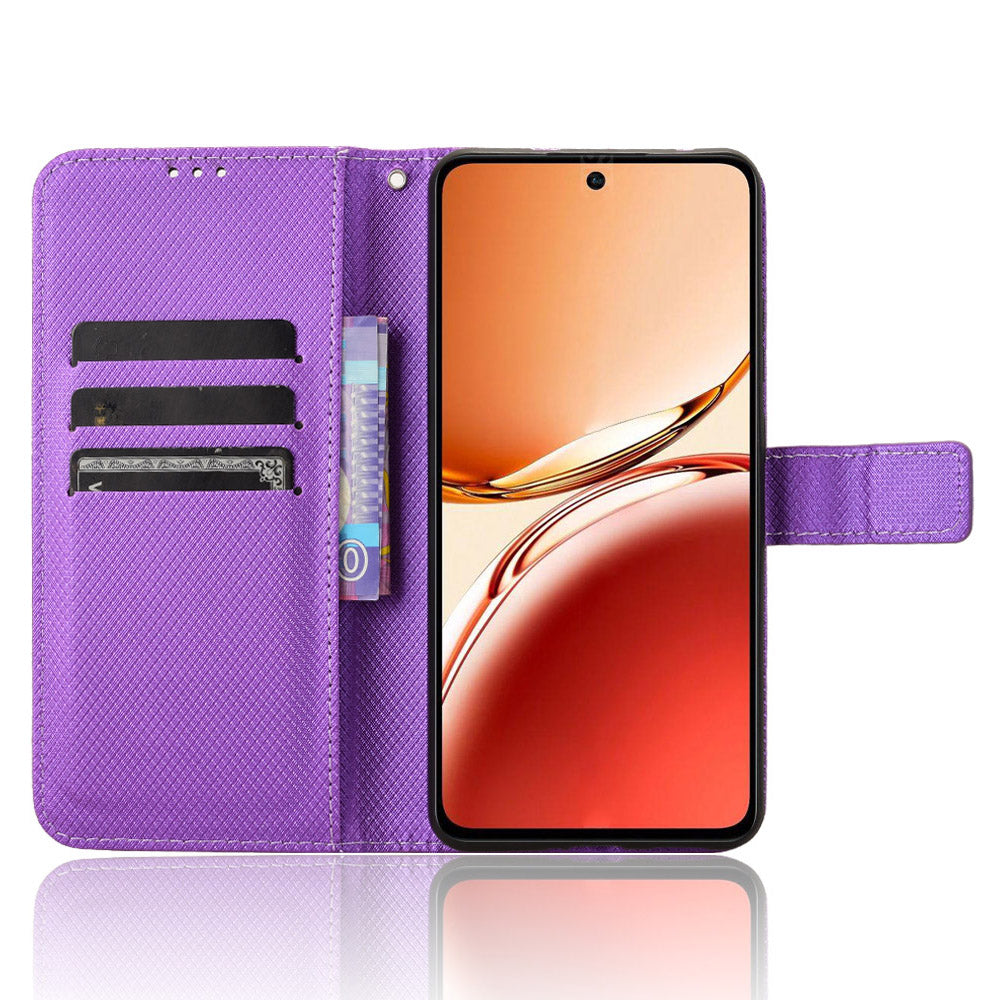 For Oppo Reno12 F 5G / Oppo F27 5G Case PU Leather Diamond Texture Protective Phone Cover - Purple