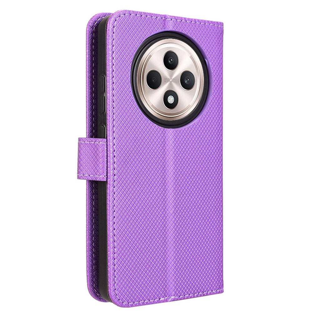 For Oppo Reno12 F 5G / Oppo F27 5G Case PU Leather Diamond Texture Protective Phone Cover - Purple