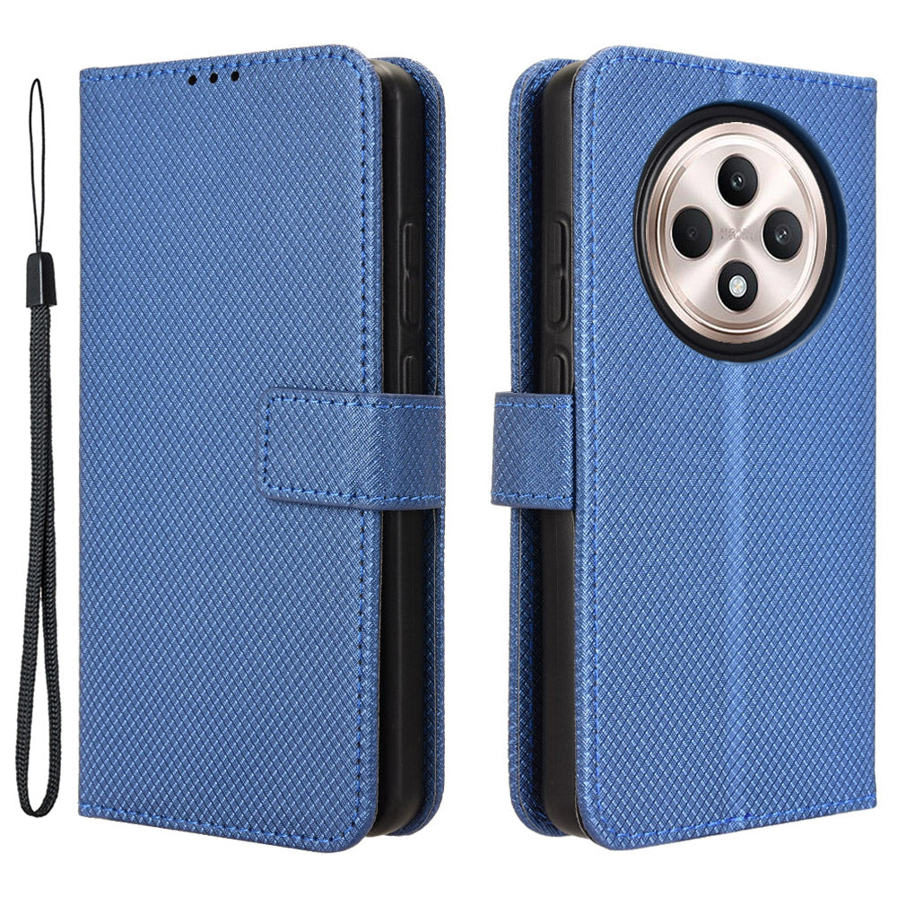 For Oppo Reno12 F 5G / Oppo F27 5G Case PU Leather Diamond Texture Protective Phone Cover - Blue