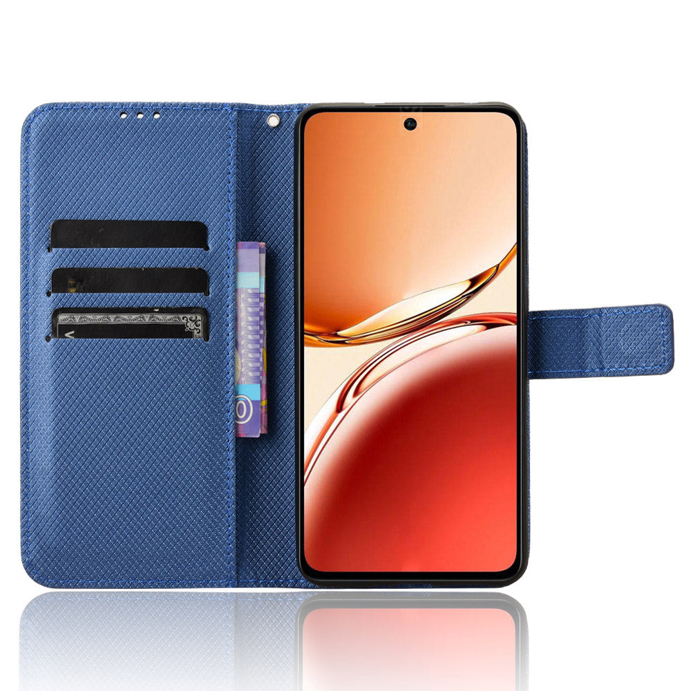 For Oppo Reno12 F 5G / Oppo F27 5G Case PU Leather Diamond Texture Protective Phone Cover - Blue