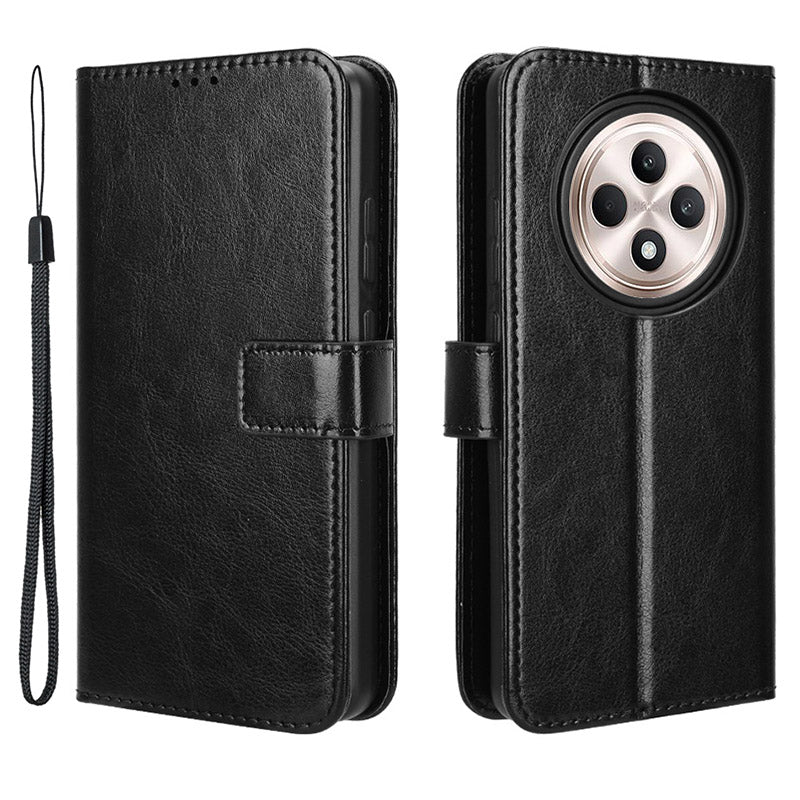 For Oppo Reno12 F 5G / Oppo F27 5G Leather Phone Case Wallet Crazy Horse Texture - Black