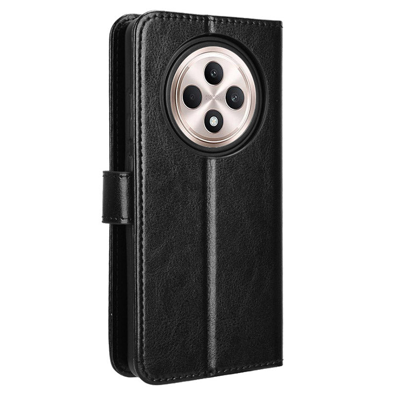 For Oppo Reno12 F 5G / Oppo F27 5G Leather Phone Case Wallet Crazy Horse Texture - Black