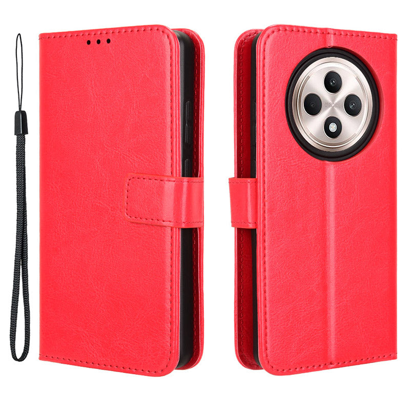 For Oppo Reno12 F 5G / Oppo F27 5G Leather Phone Case Wallet Crazy Horse Texture - Red