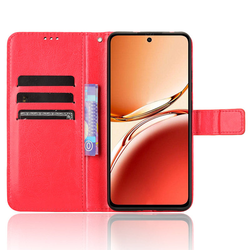 For Oppo Reno12 F 5G / Oppo F27 5G Leather Phone Case Wallet Crazy Horse Texture - Red