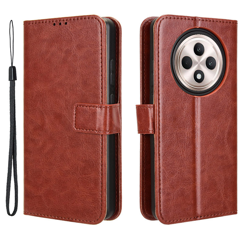 For Oppo Reno12 F 5G / Oppo F27 5G Leather Phone Case Wallet Crazy Horse Texture - Brown