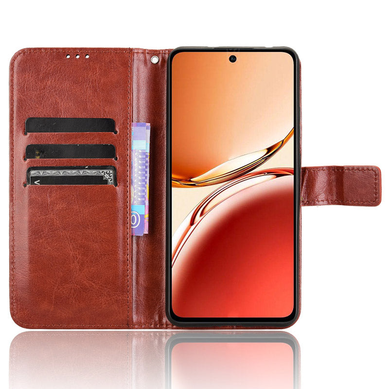 For Oppo Reno12 F 5G / Oppo F27 5G Leather Phone Case Wallet Crazy Horse Texture - Brown