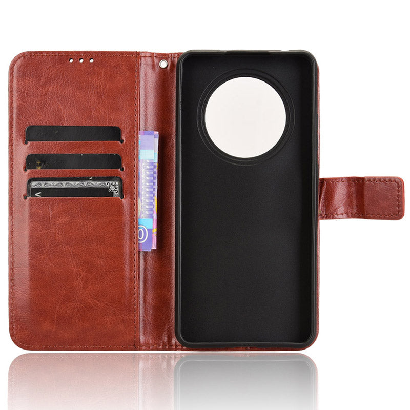 For Oppo Reno12 F 5G / Oppo F27 5G Leather Phone Case Wallet Crazy Horse Texture - Brown