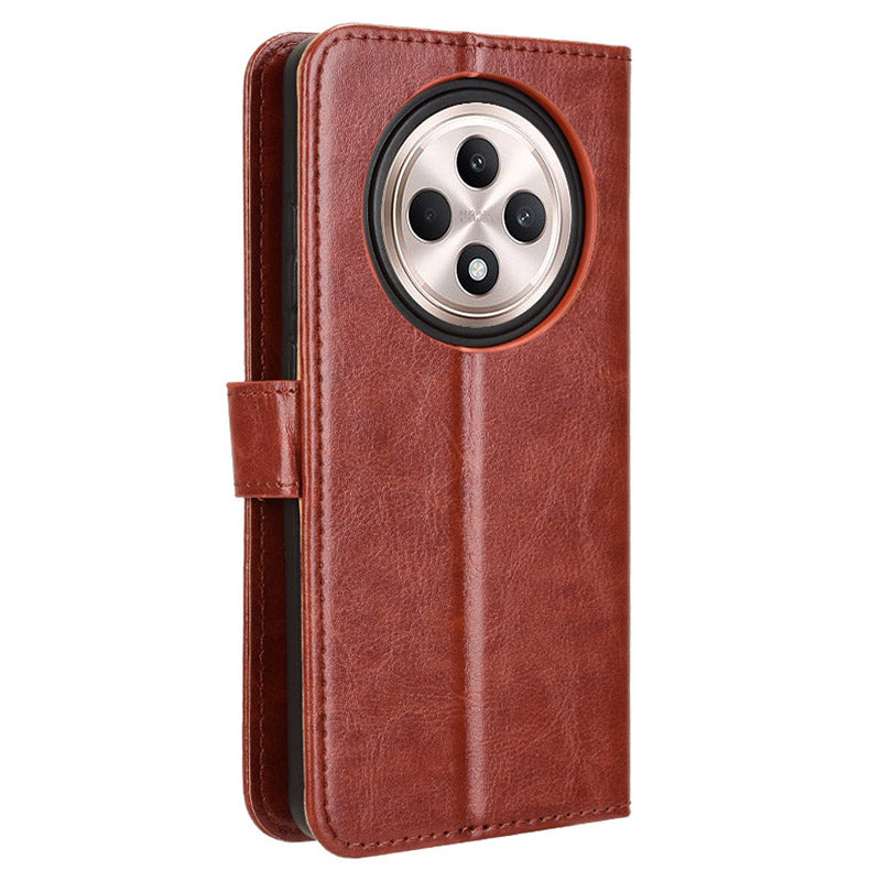 For Oppo Reno12 F 5G / Oppo F27 5G Leather Phone Case Wallet Crazy Horse Texture - Brown