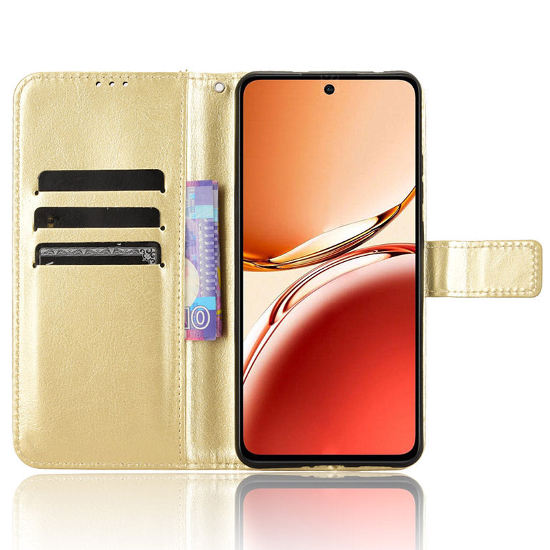 For Oppo Reno12 F 5G / Oppo F27 5G Leather Phone Case Wallet Crazy Horse Texture - Gold