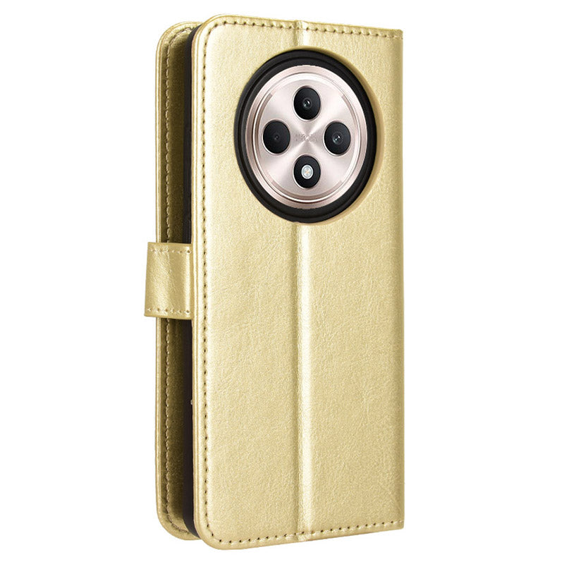 For Oppo Reno12 F 5G / Oppo F27 5G Leather Phone Case Wallet Crazy Horse Texture - Gold